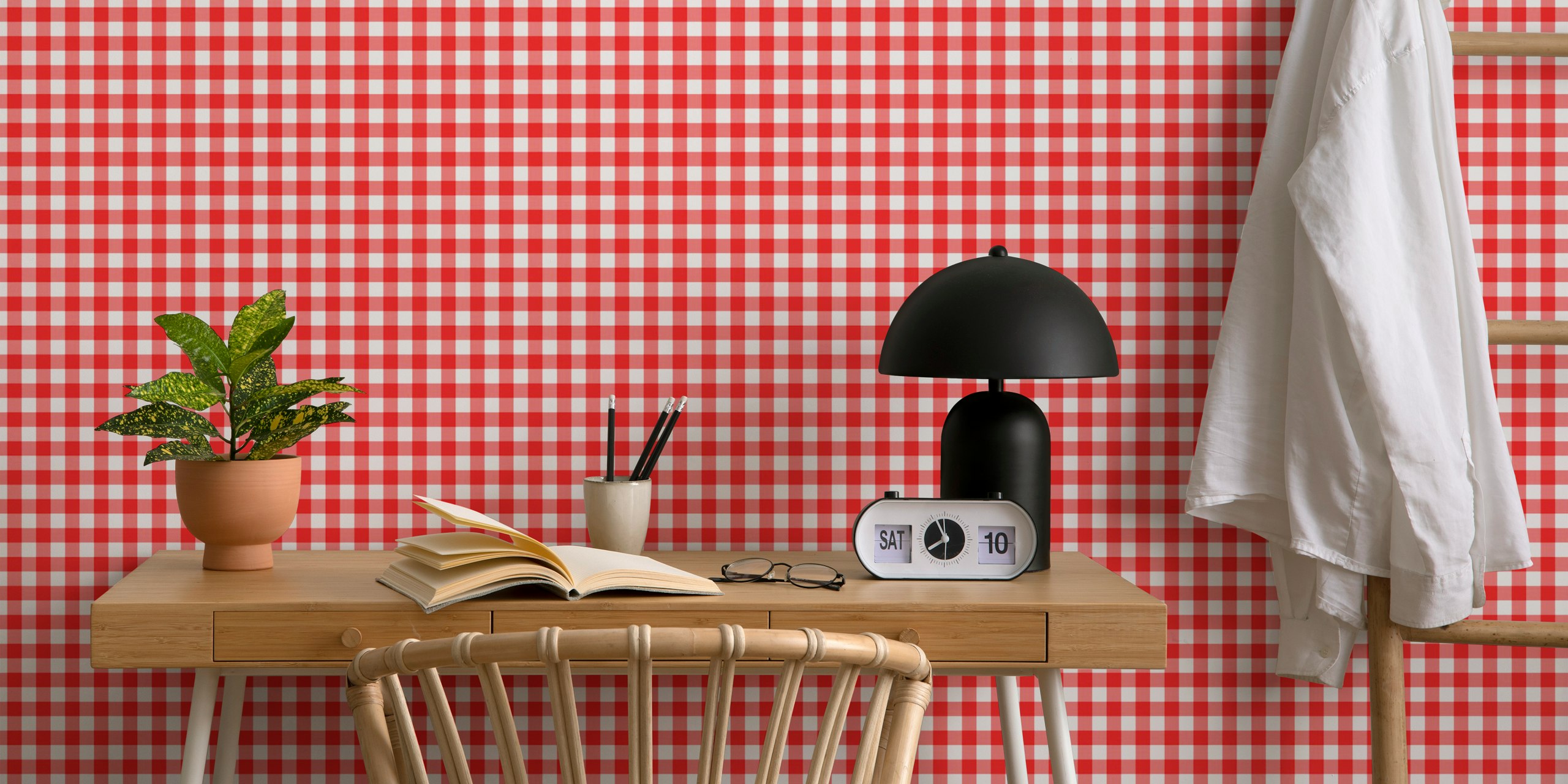 Classic gingham red wallpaper pattern