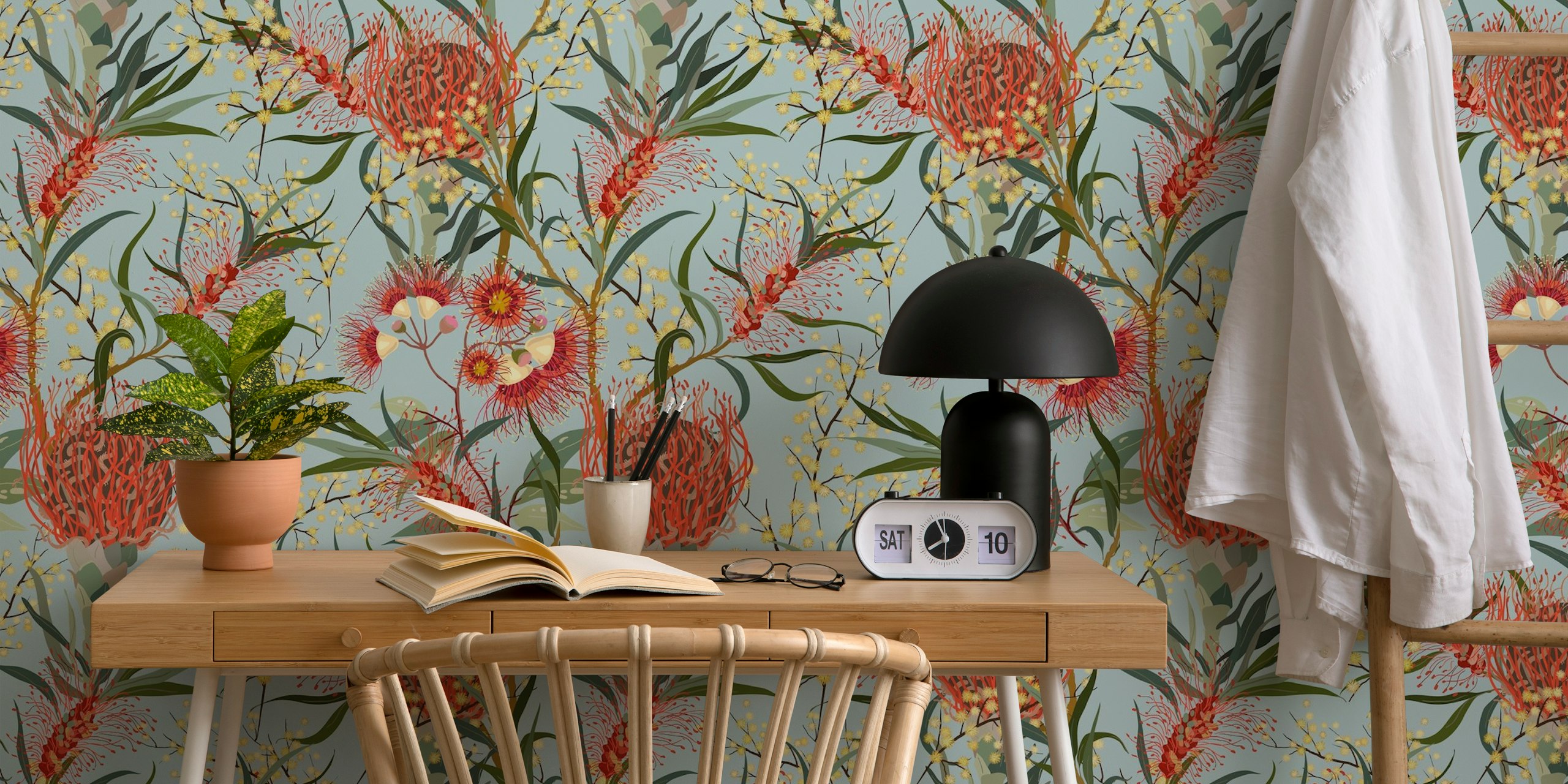 Fresh flower tapestry wallpaper in a room