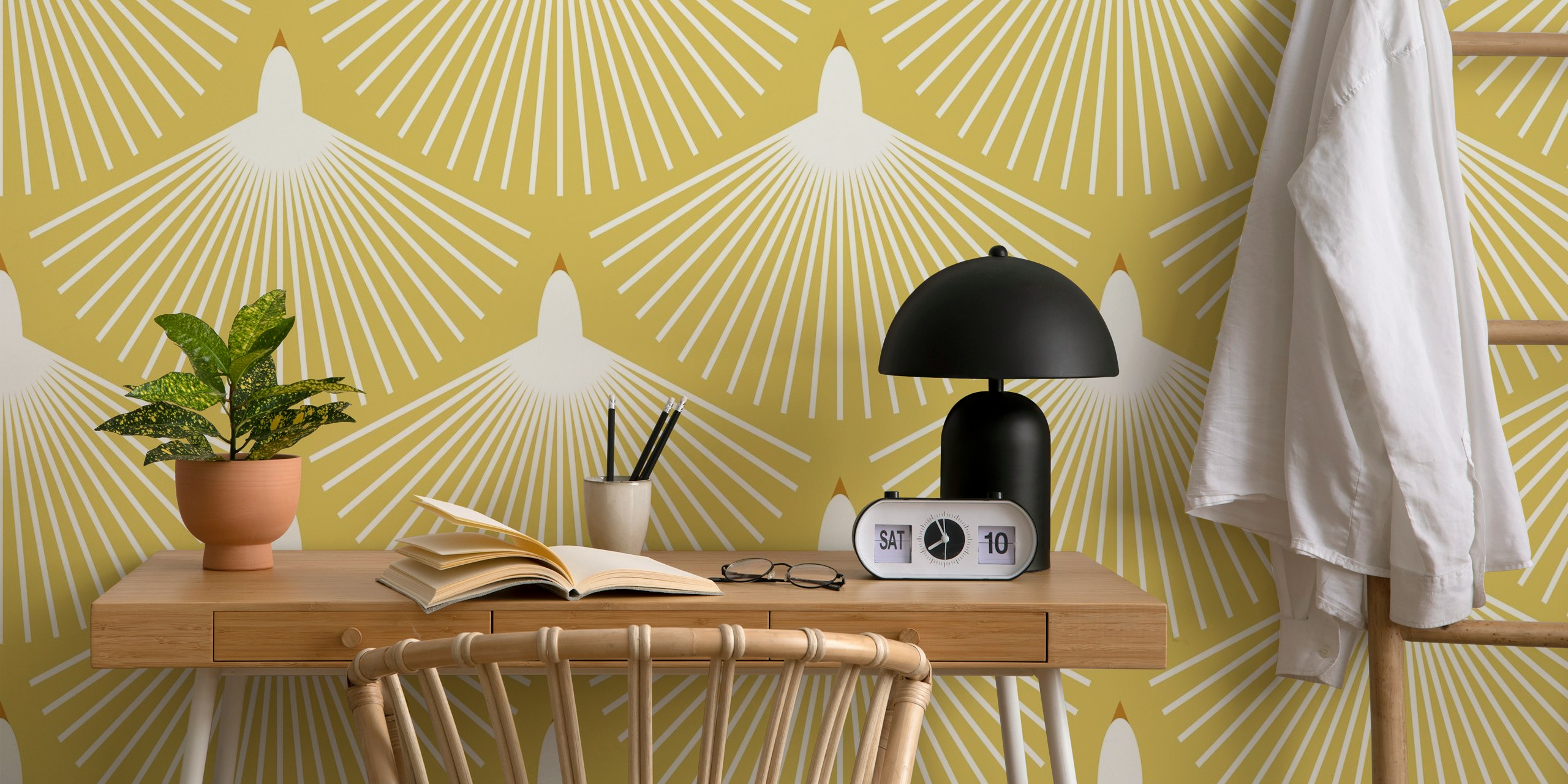 Papel de parede moderno abstrato de pássaro em um quarto