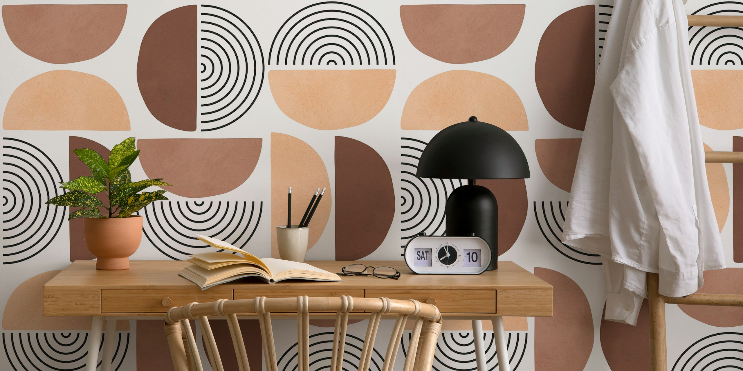 Papel de parede Modern Earth Tones em um quarto