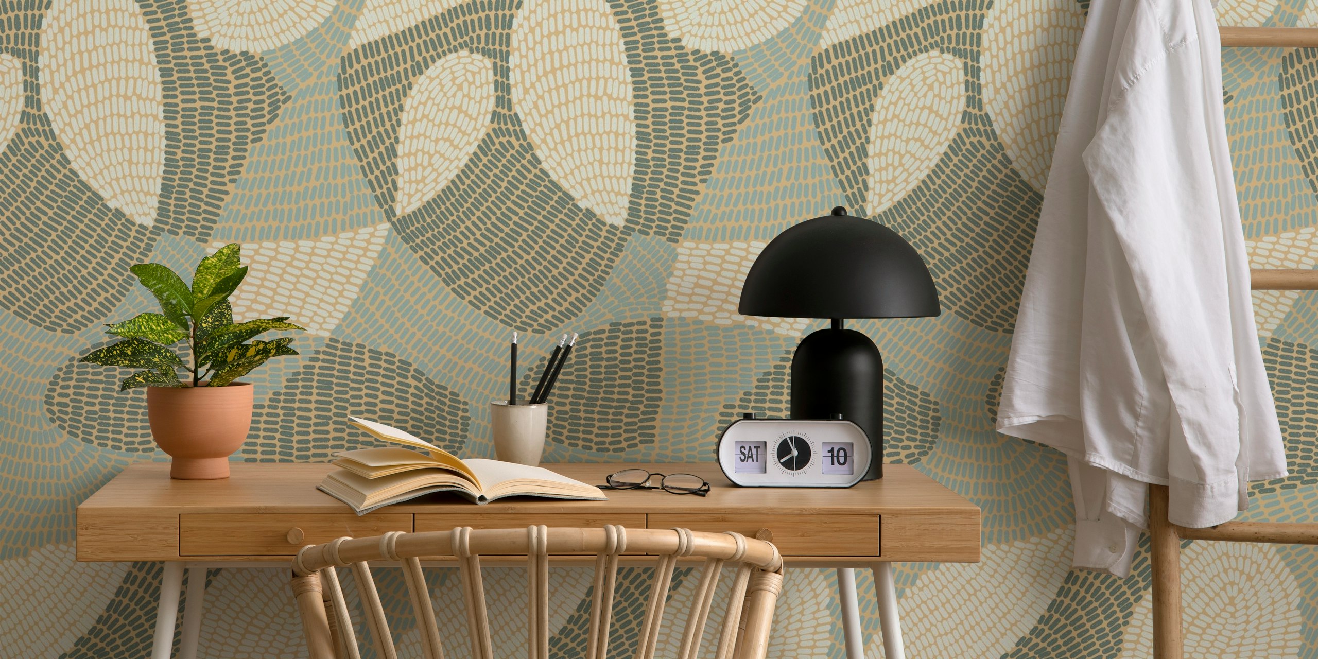 Echo Lines Yellow Light wallpaper in a room