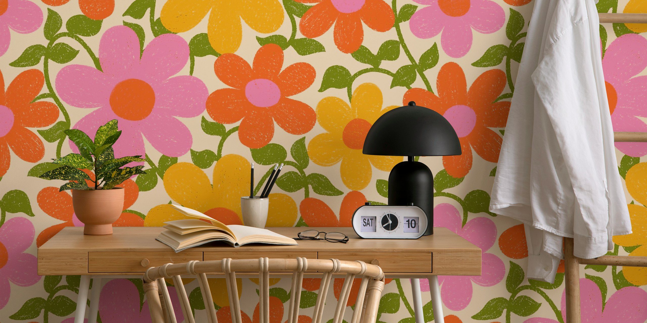 Vibrant floral wallpaper σε ρύθμιση δωματίου