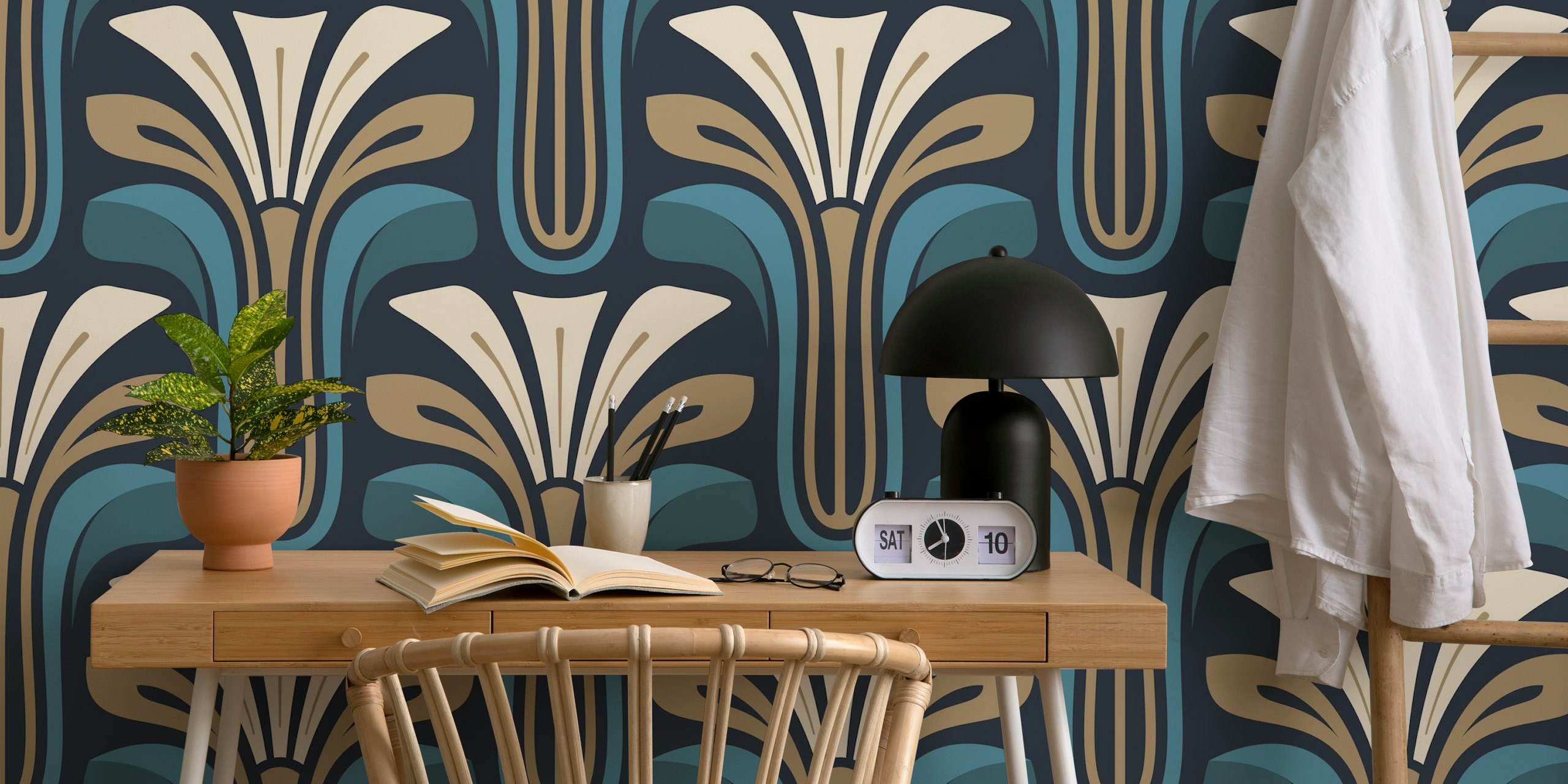 Stylish Vintage Bloom in Blue Beige - L dans une pièce