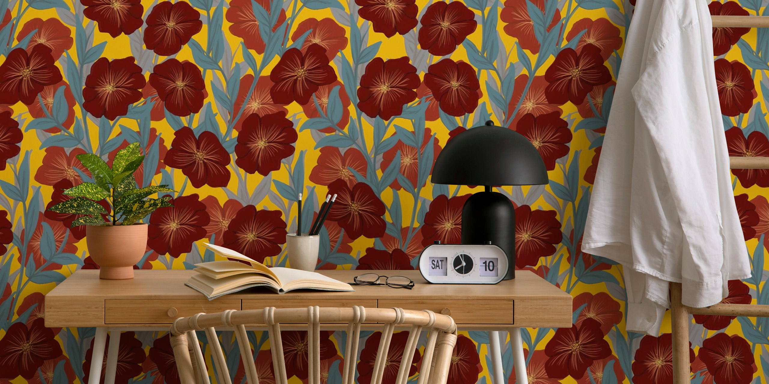 Bold Bloom blommigt tapet i vardagsrummet