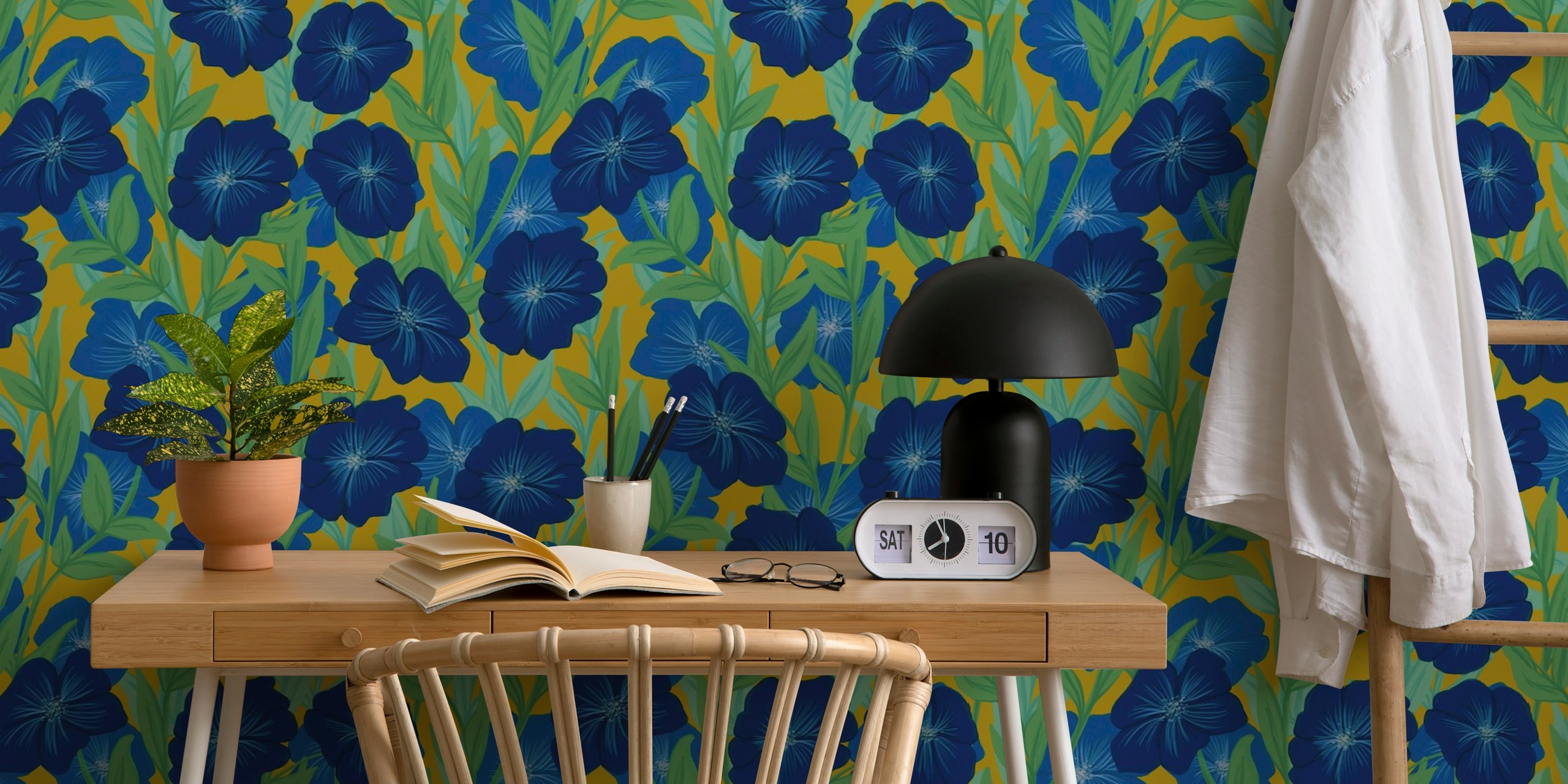 Bold Bloom Blue kukkakuvio tapettisuunnittelu