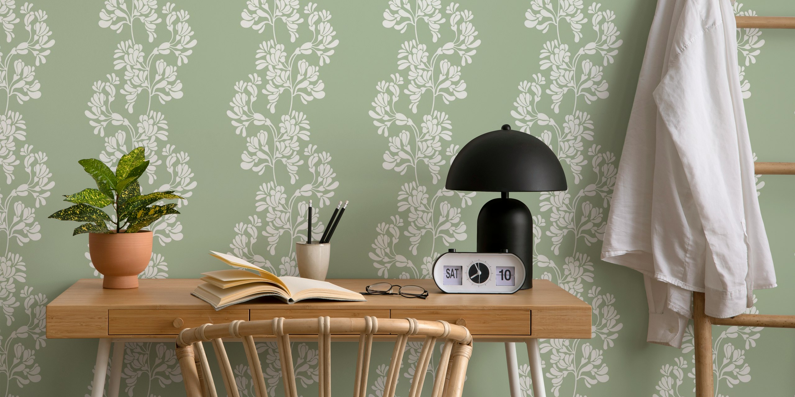 Waving Floral Branches Stripes wallpaper in a room
