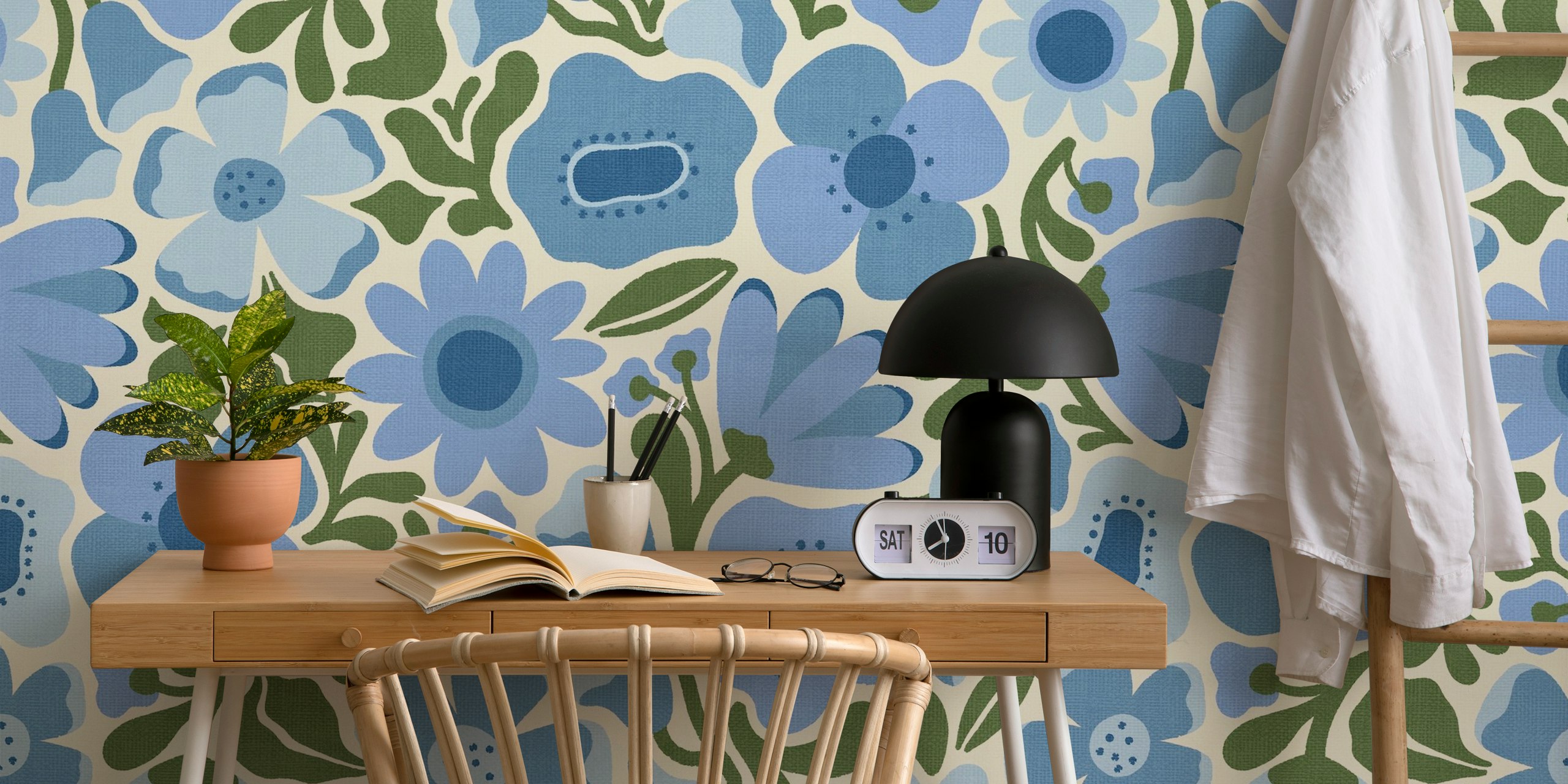 Mid Mod Meadow wallpaper vist i et rum