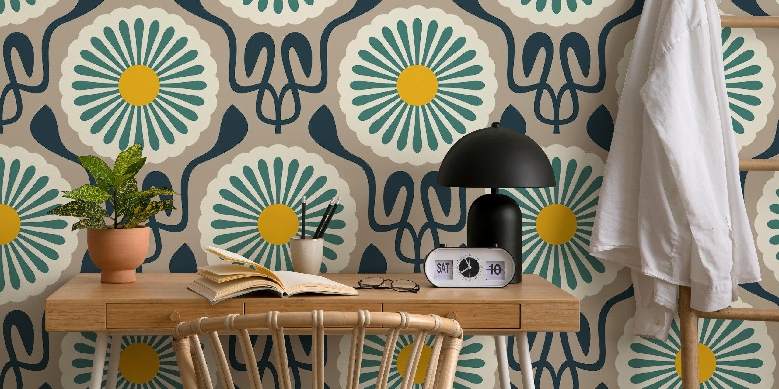 Chic Daisy Delight wallpaper v nastavení pokoje