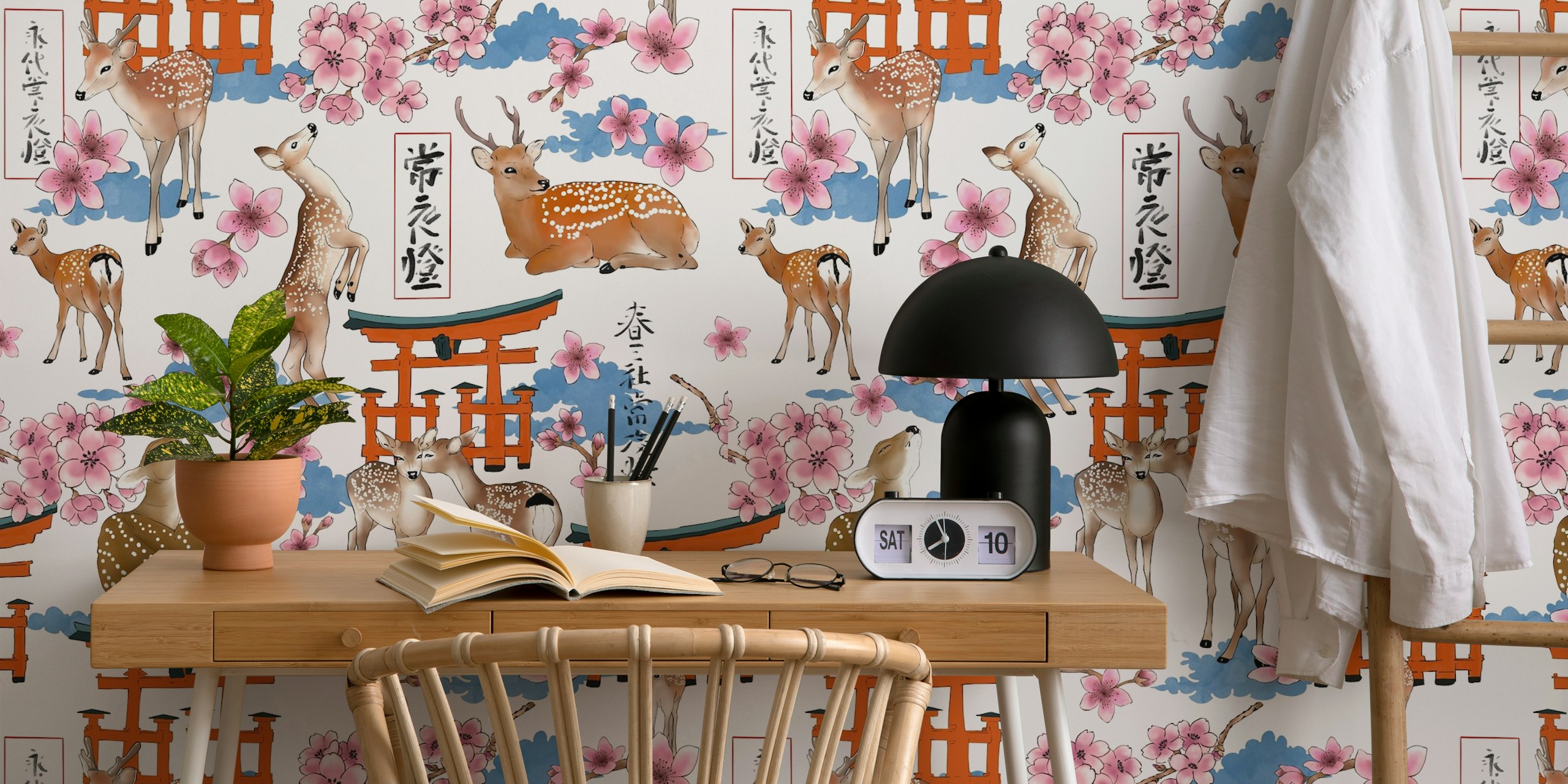 Ταπετσαρία Sakura και Deer Elegance σε ένα δωμάτιο