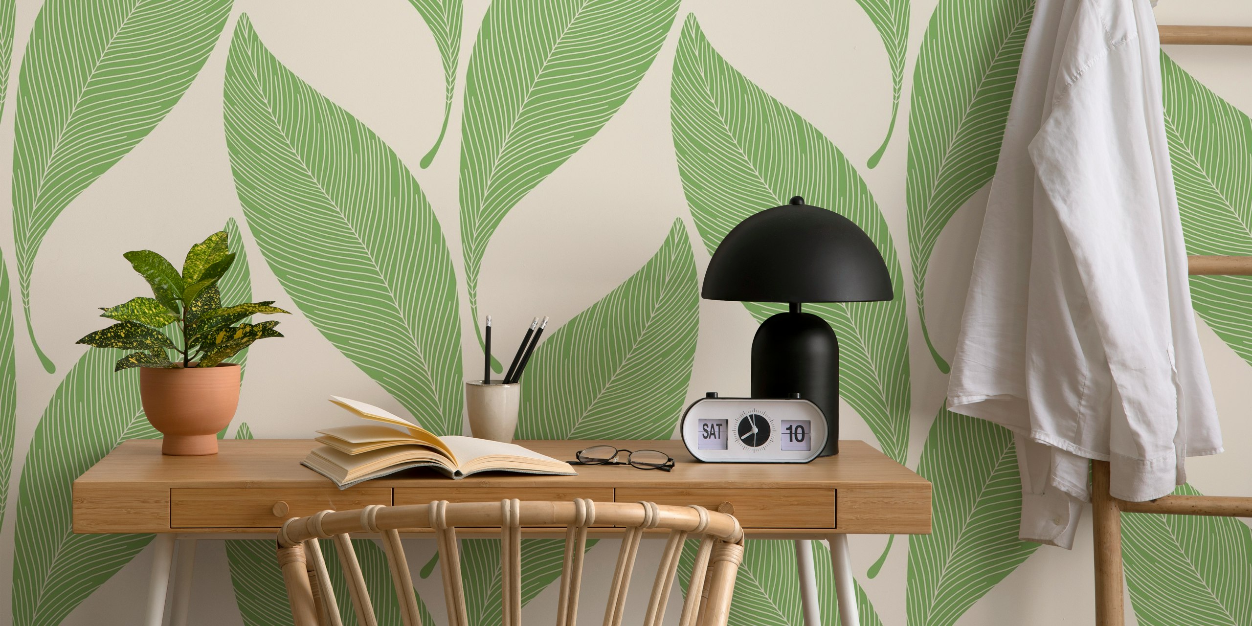 Tango Chevron Leaves behang in pistachegroen