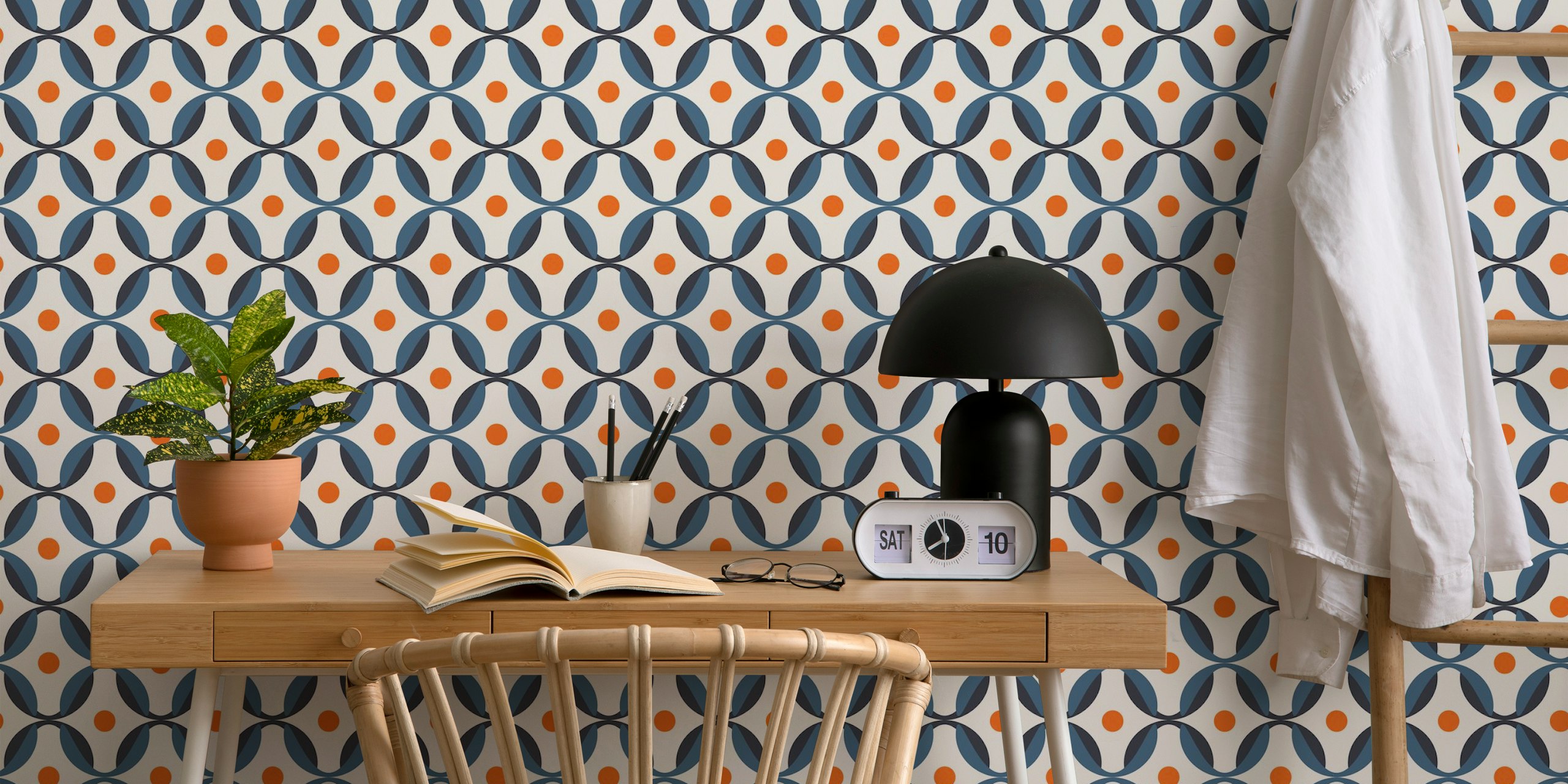 Geometric Orange and Blue tapet i et rom