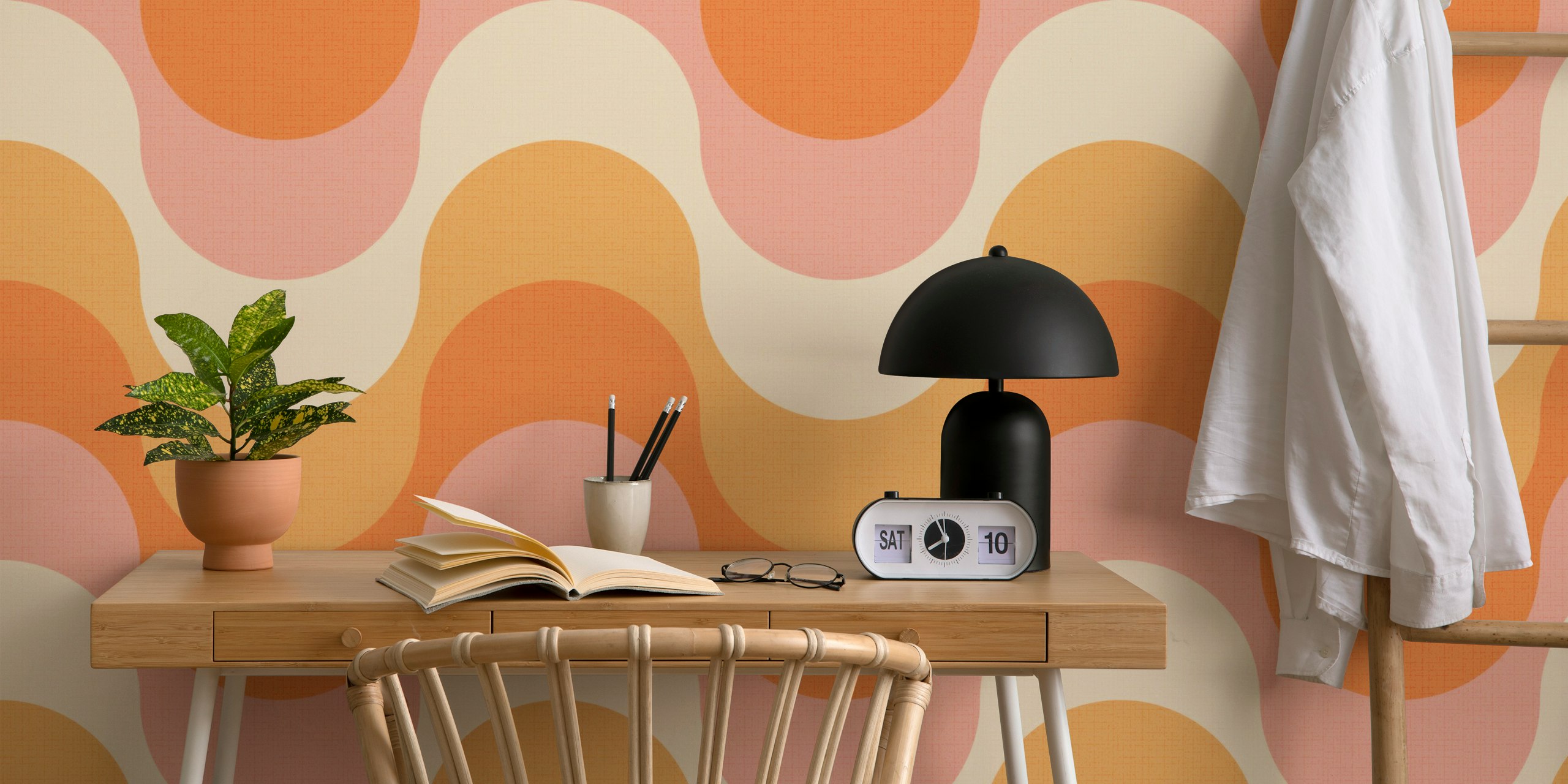 Disco wave retro swirl wallpaper in a room