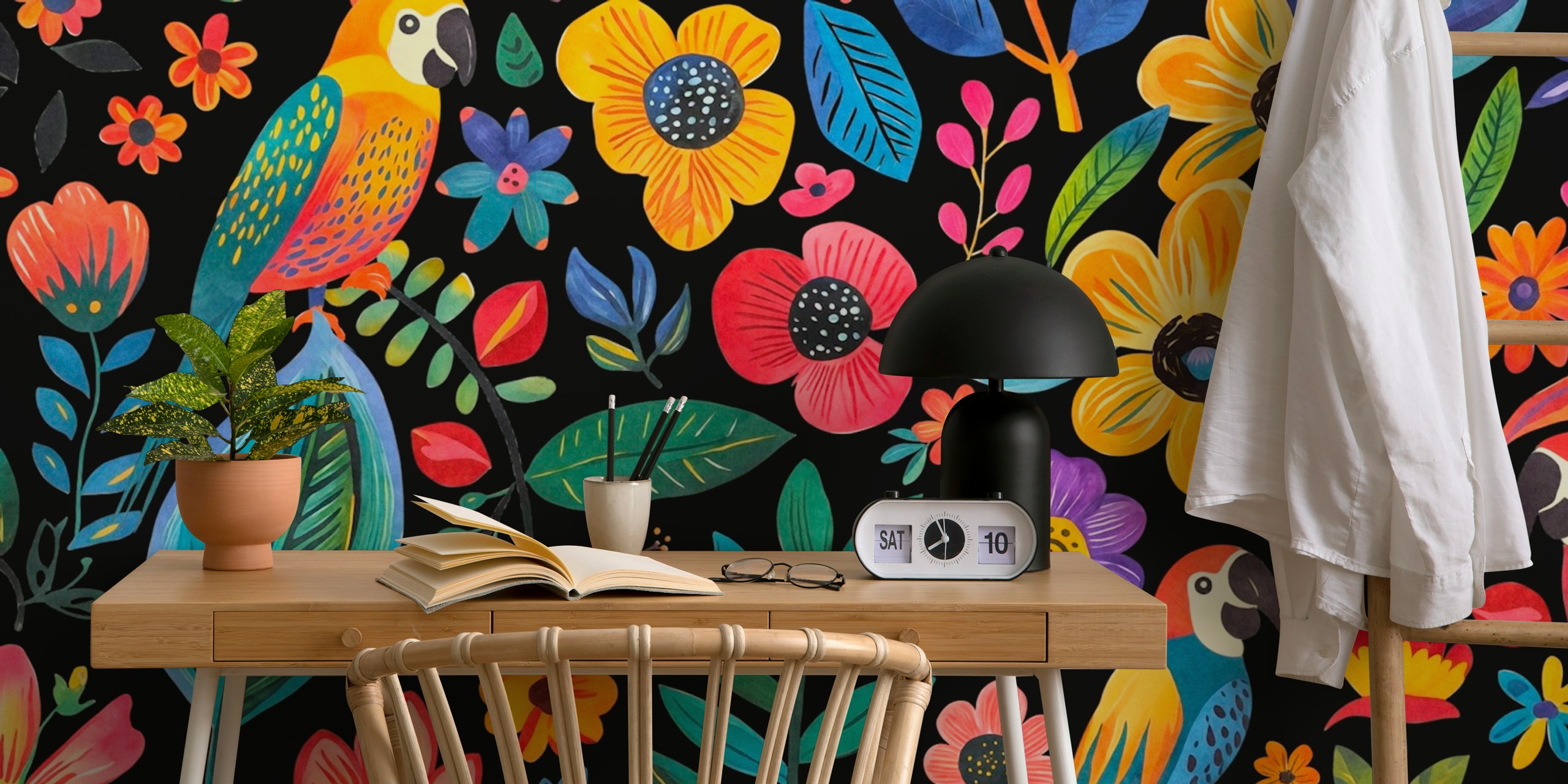 Tropical Paradise Blooming Jungle Black wallpaper ontwerp