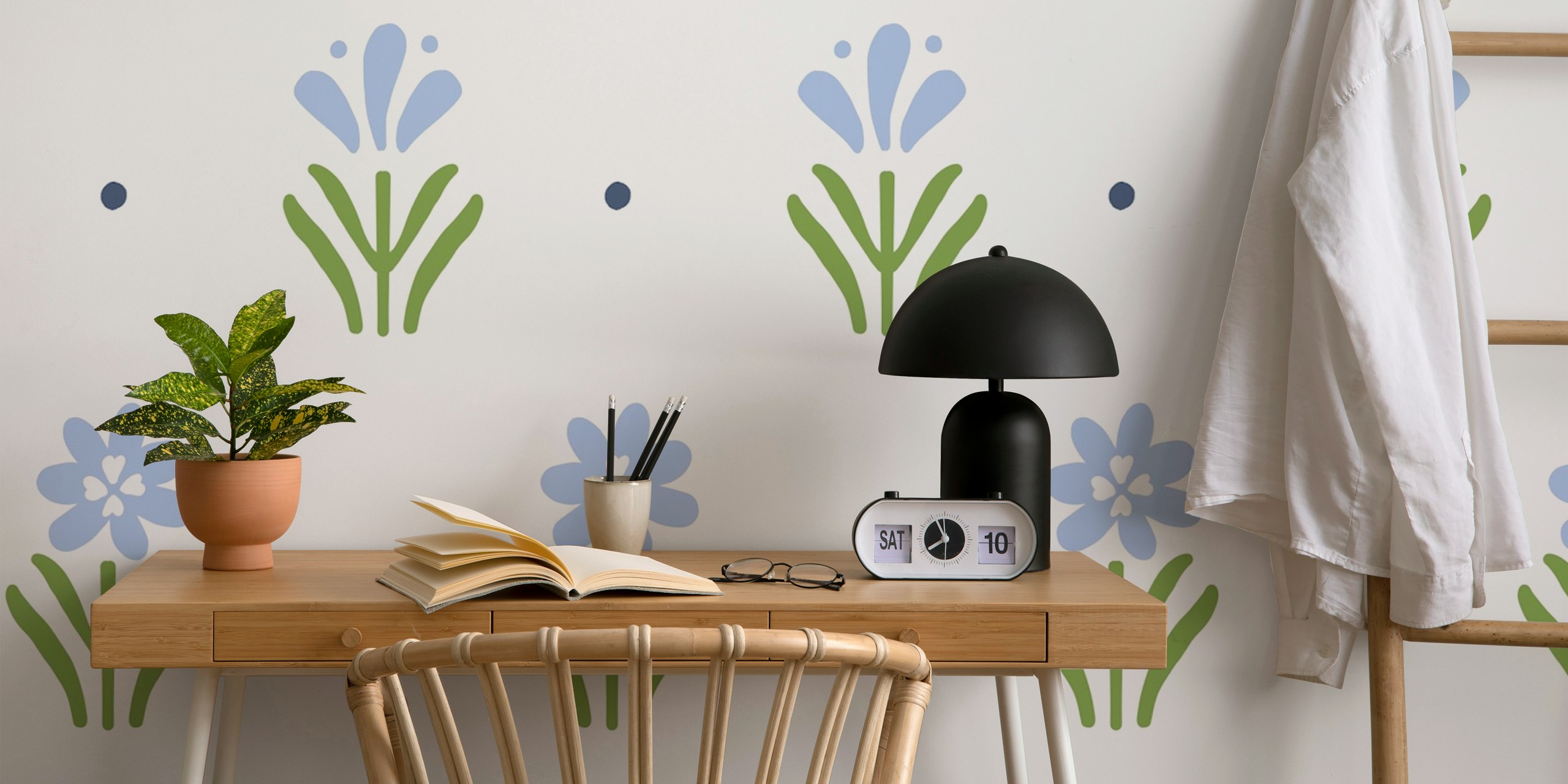 Spring Country Bloom in Blue -tapetti huoneessa