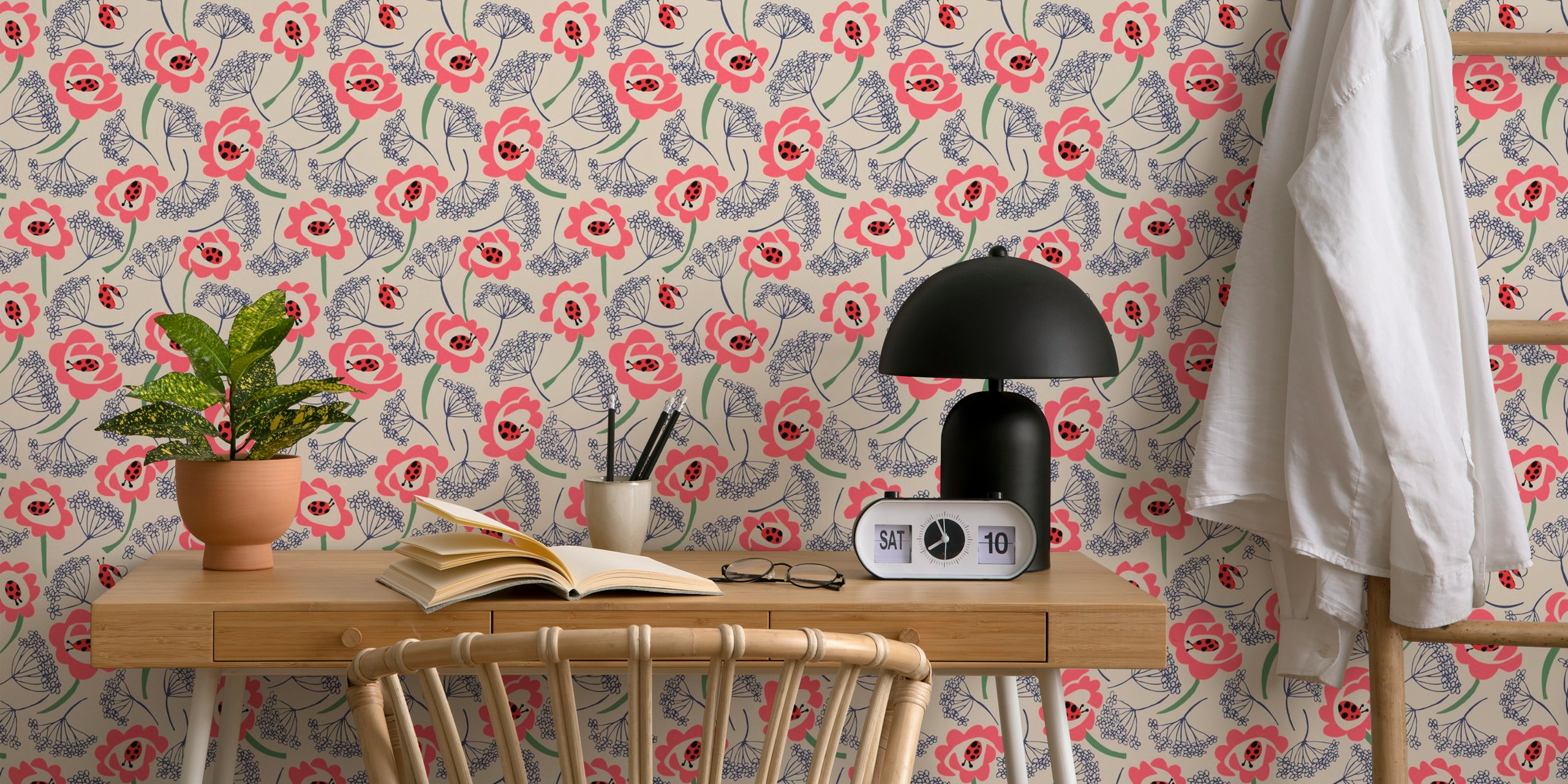 Ladybug'n Poppy Meadow wallpaper in a room