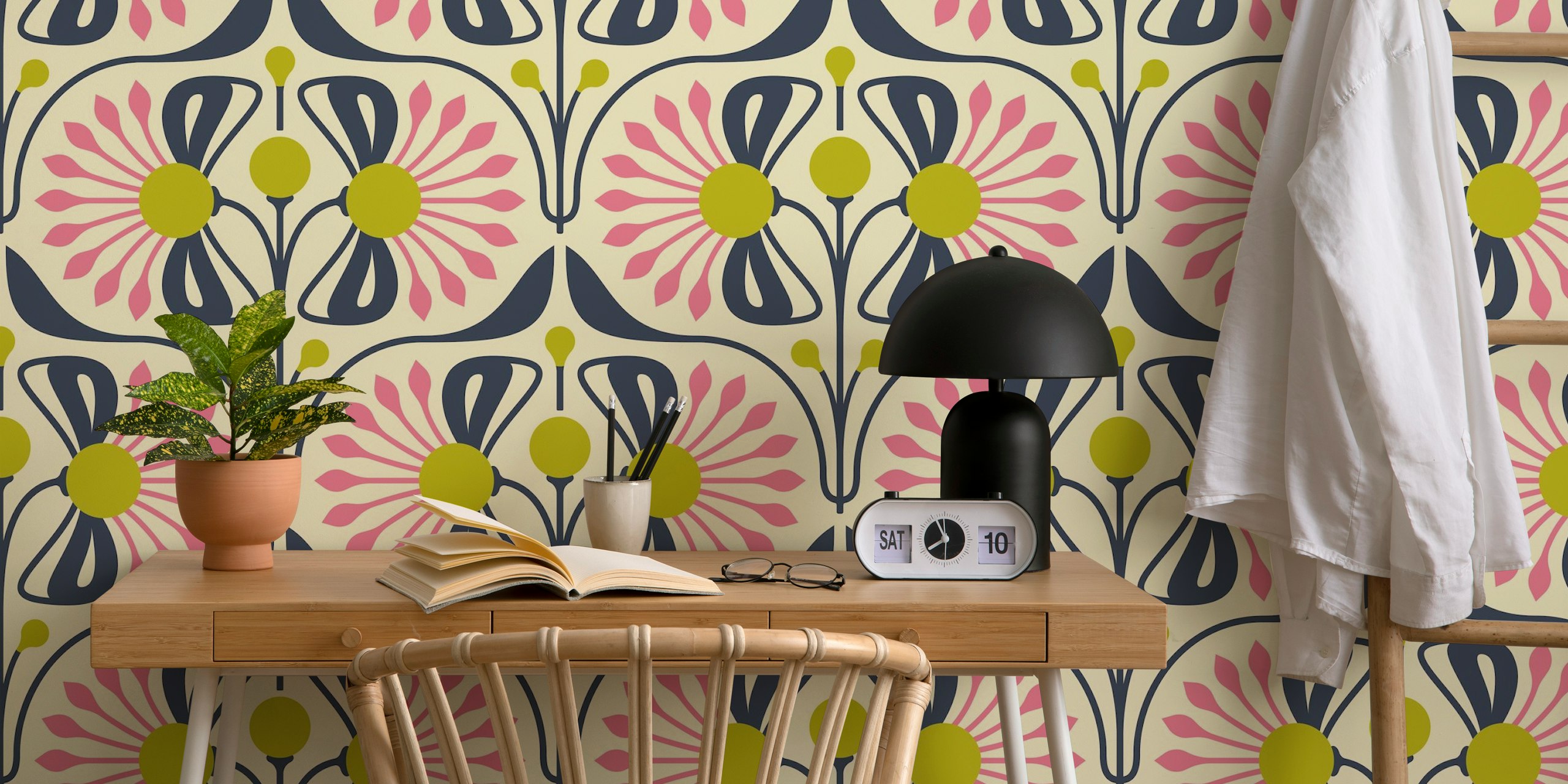 Retro Blossom Delight wallpaper in styled room
