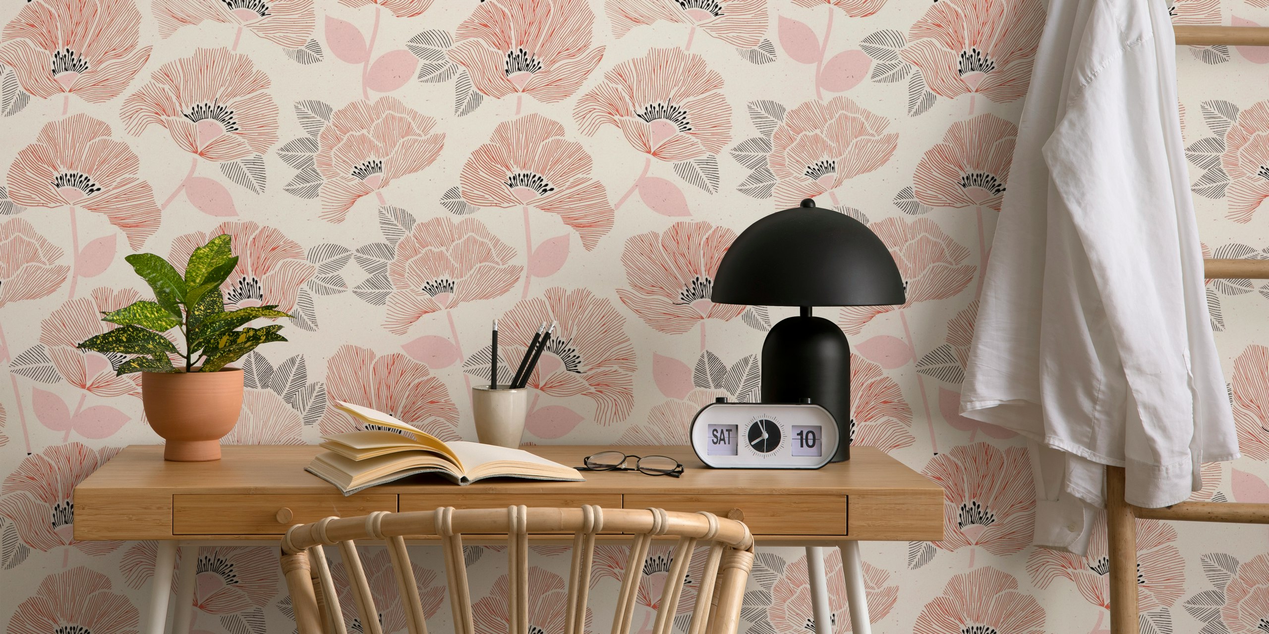 Papier peint Pink Floral Block dans une pièce