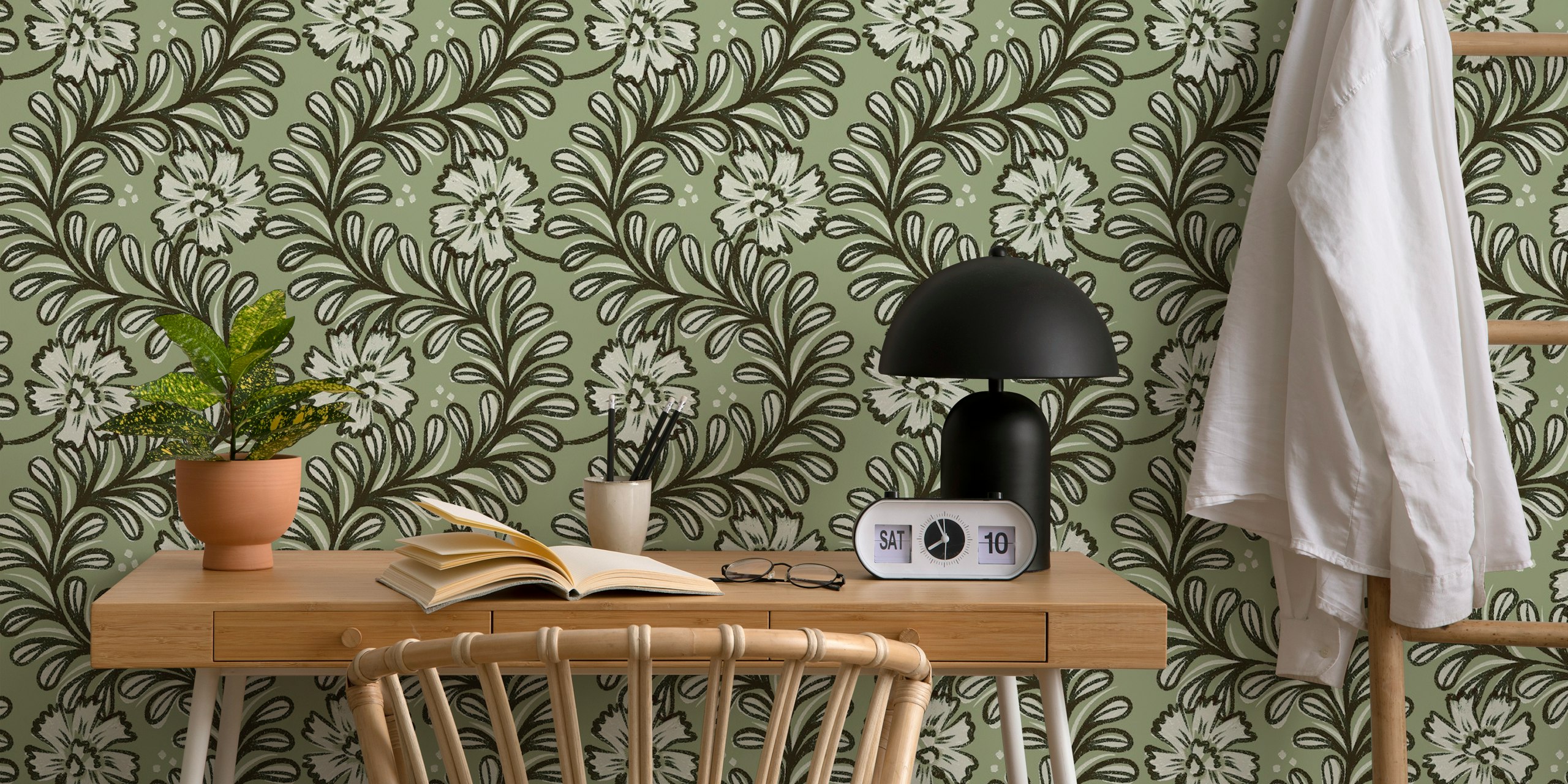 Climbing Leaves Floral Stripes wallpaper in room