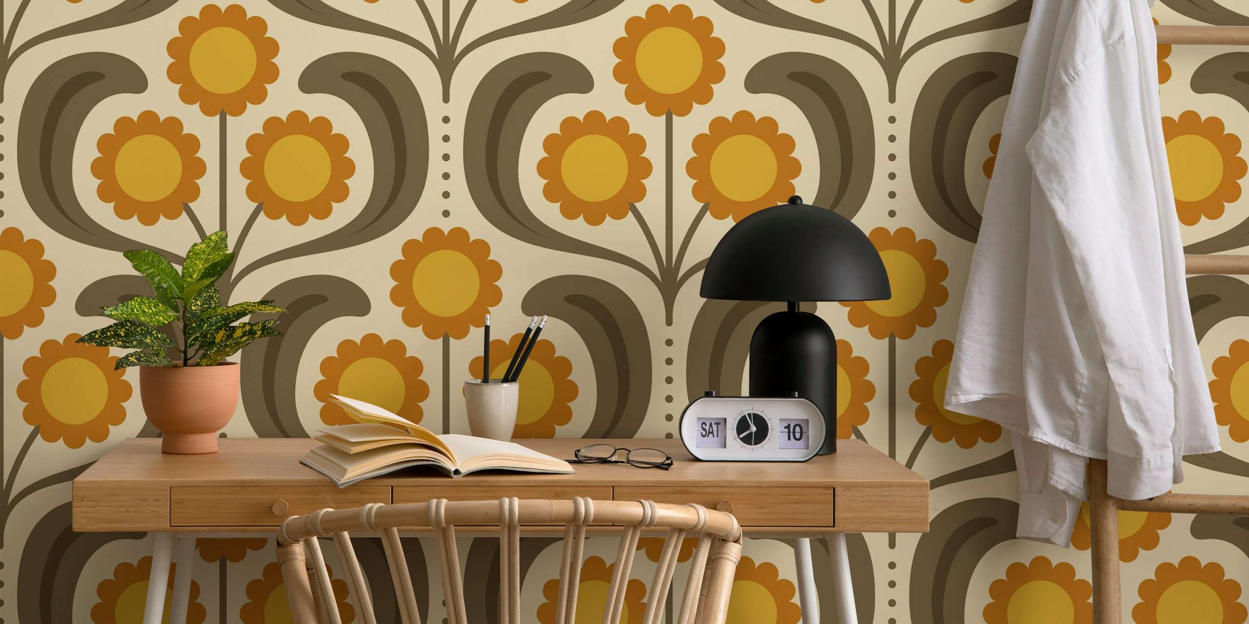 Groovy Daisy in Orange Brown tapetdesign