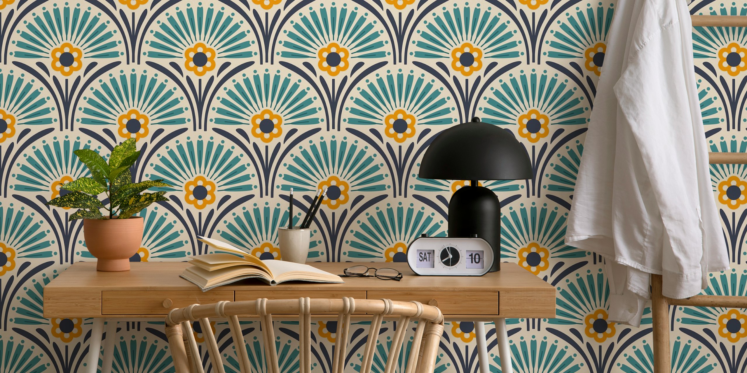 Design Vintage Floral Scallop em um quarto