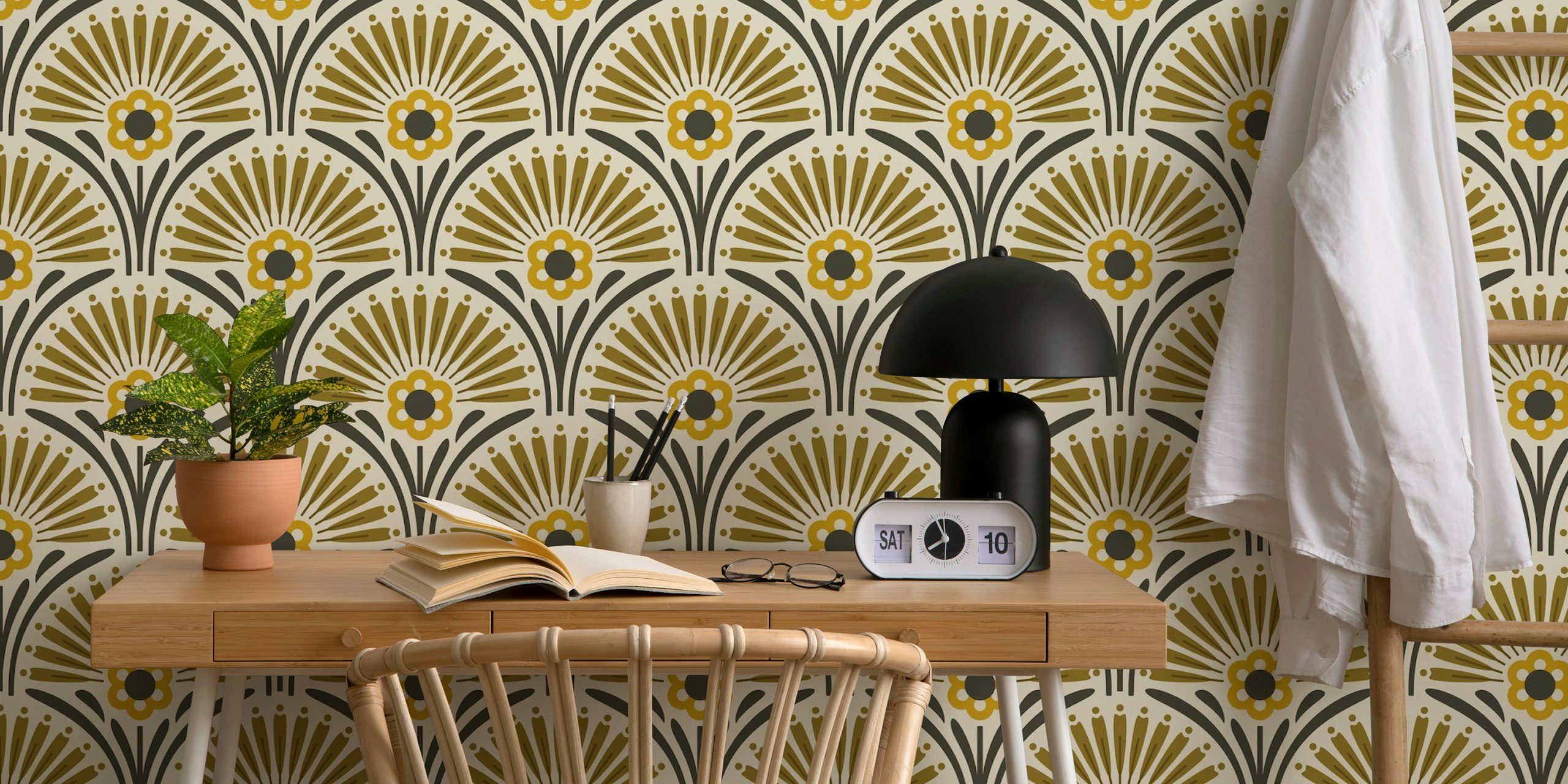 Vintage Floral Scallop wallpaper in a room