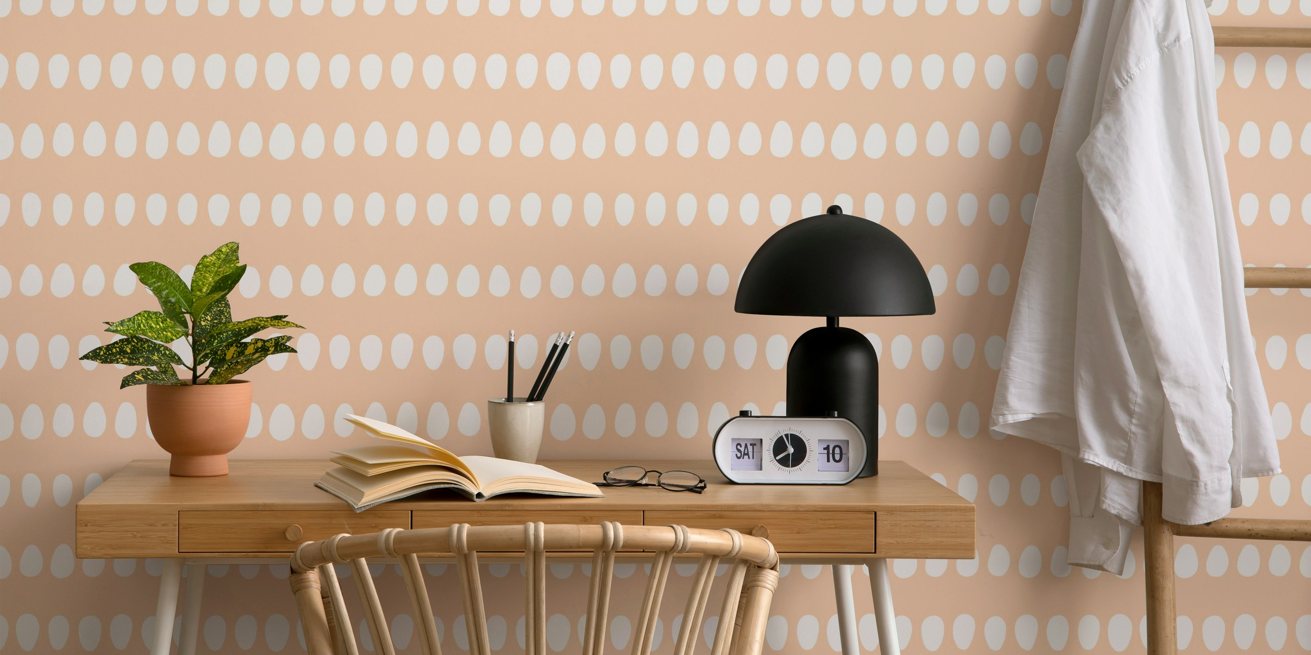 Dotty Oval Stripes Beige Peach wallpaper in a room