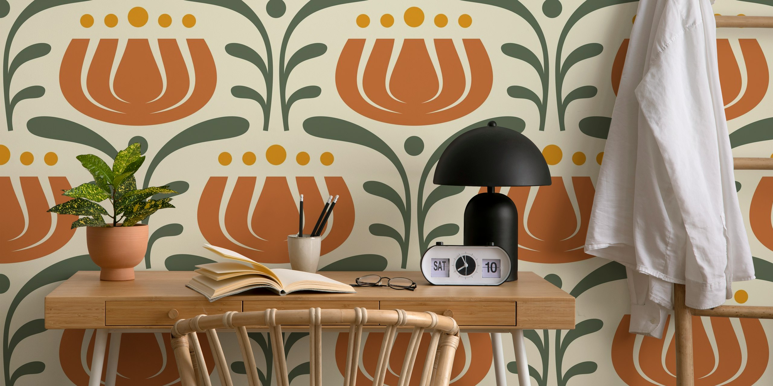 Stylish vintage tulips wallpaper in a room