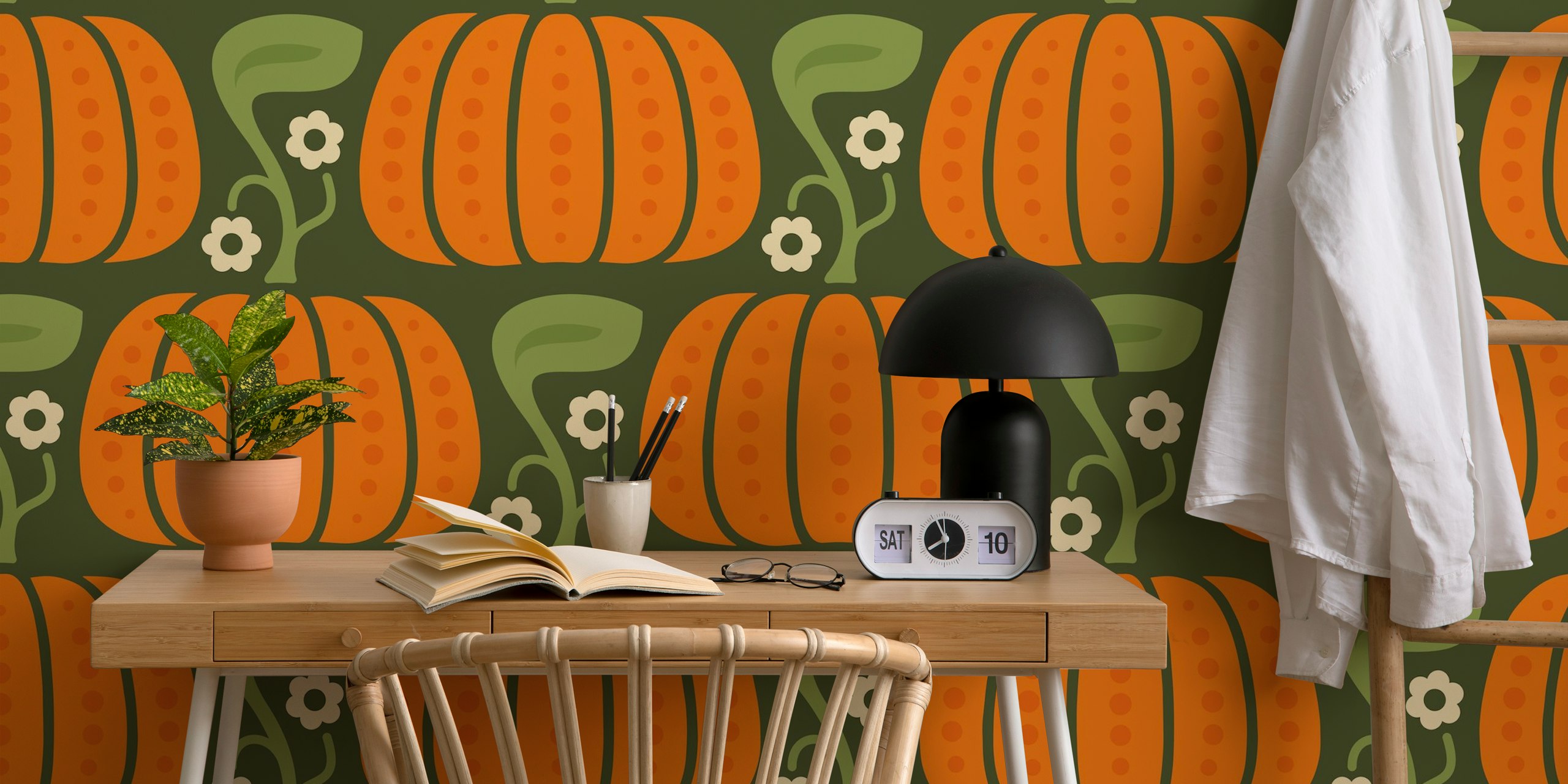 Cozy pumpkin wallpaper huoneasetelmassa