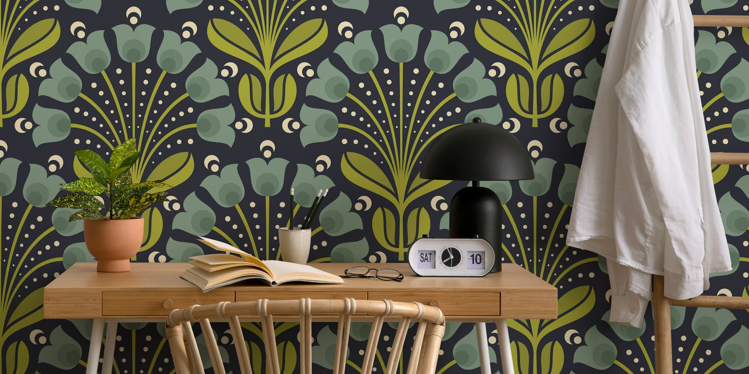 Vintage Floral Bloom in Teal Green - L
