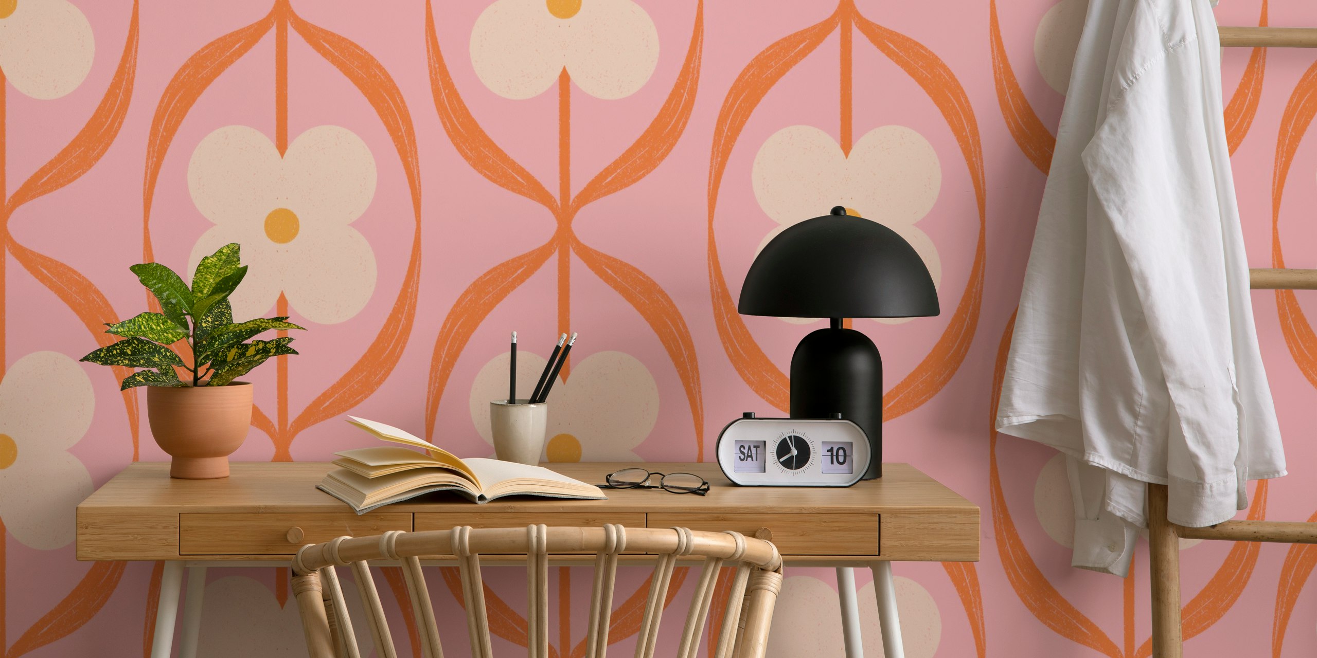 Retro cvjetni wallpaper u Orange i Pink