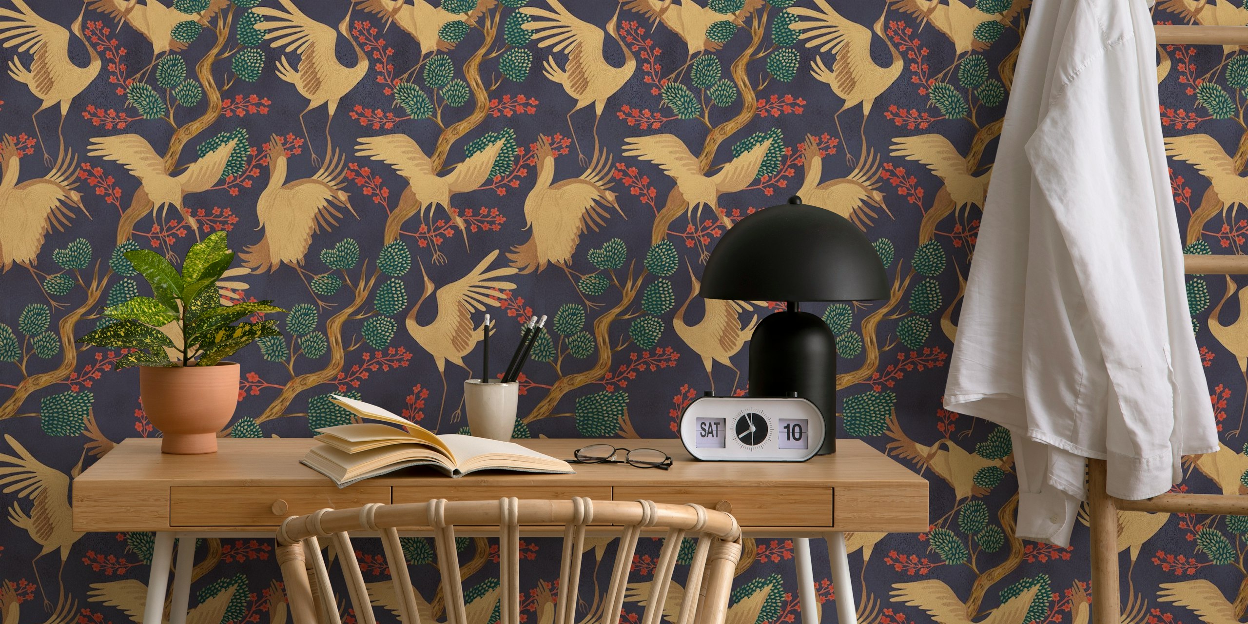 Cranes - Modern Chinoiserie tapeta u sobi