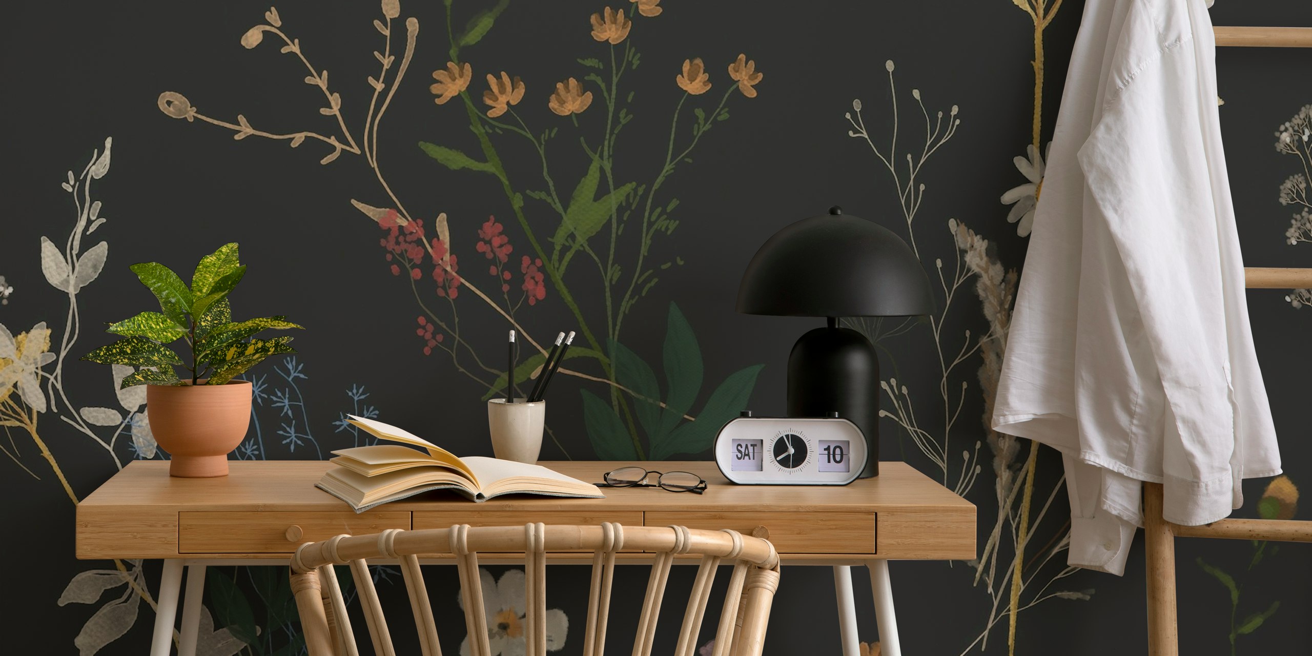 Dark Wildflower Pattern wallpaper in a room