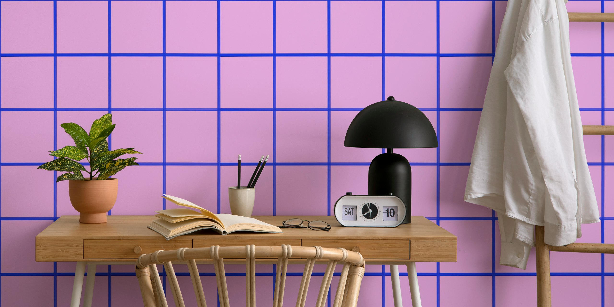 Fresh pink blue grouted tiles tapet i et rum