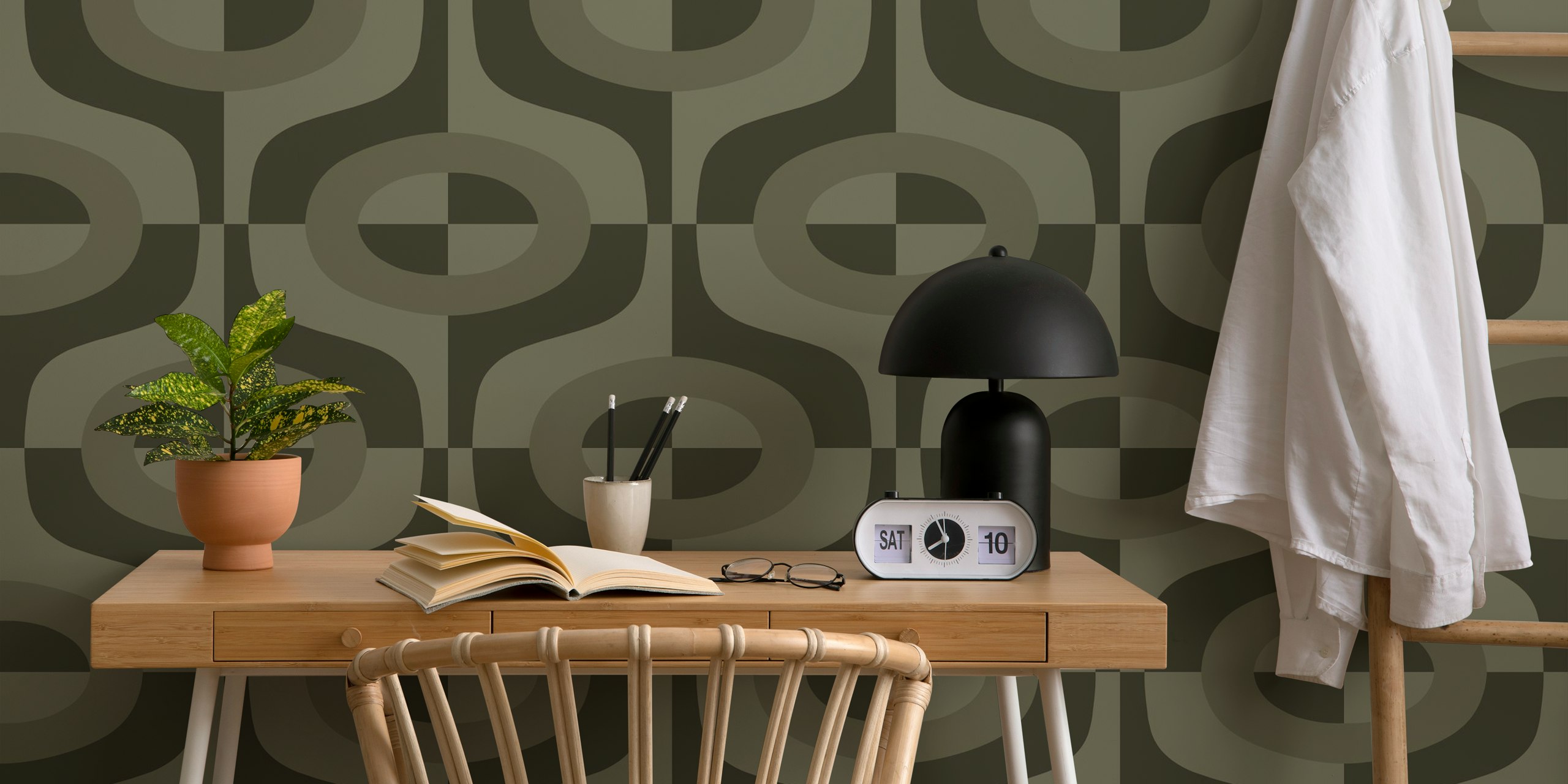 Papel de parede Retro Vibe Green em um quarto