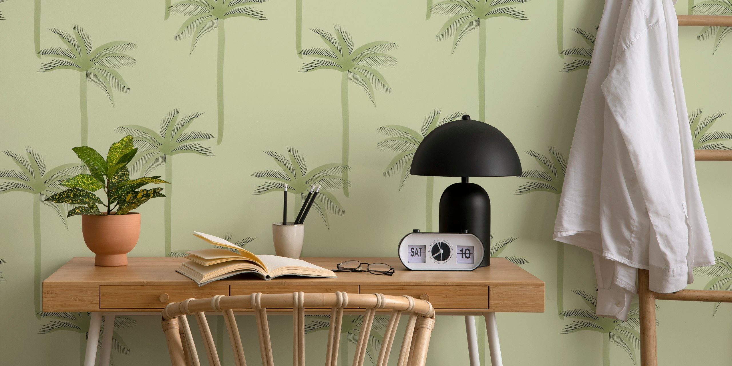 Dreamy Watercolor Palmtrees-behang in een kamer