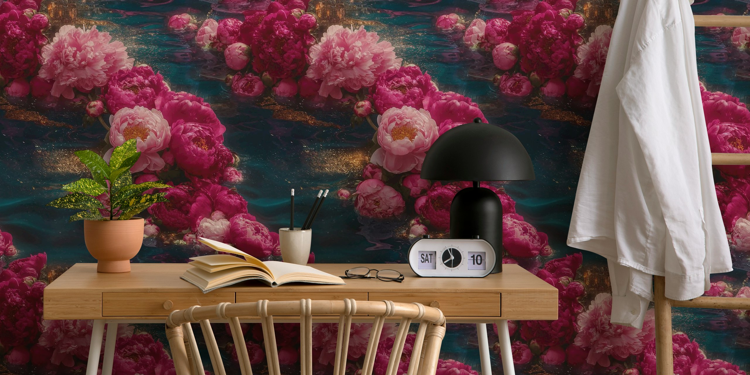 Peonies in Glimmering Water design de papel de parede