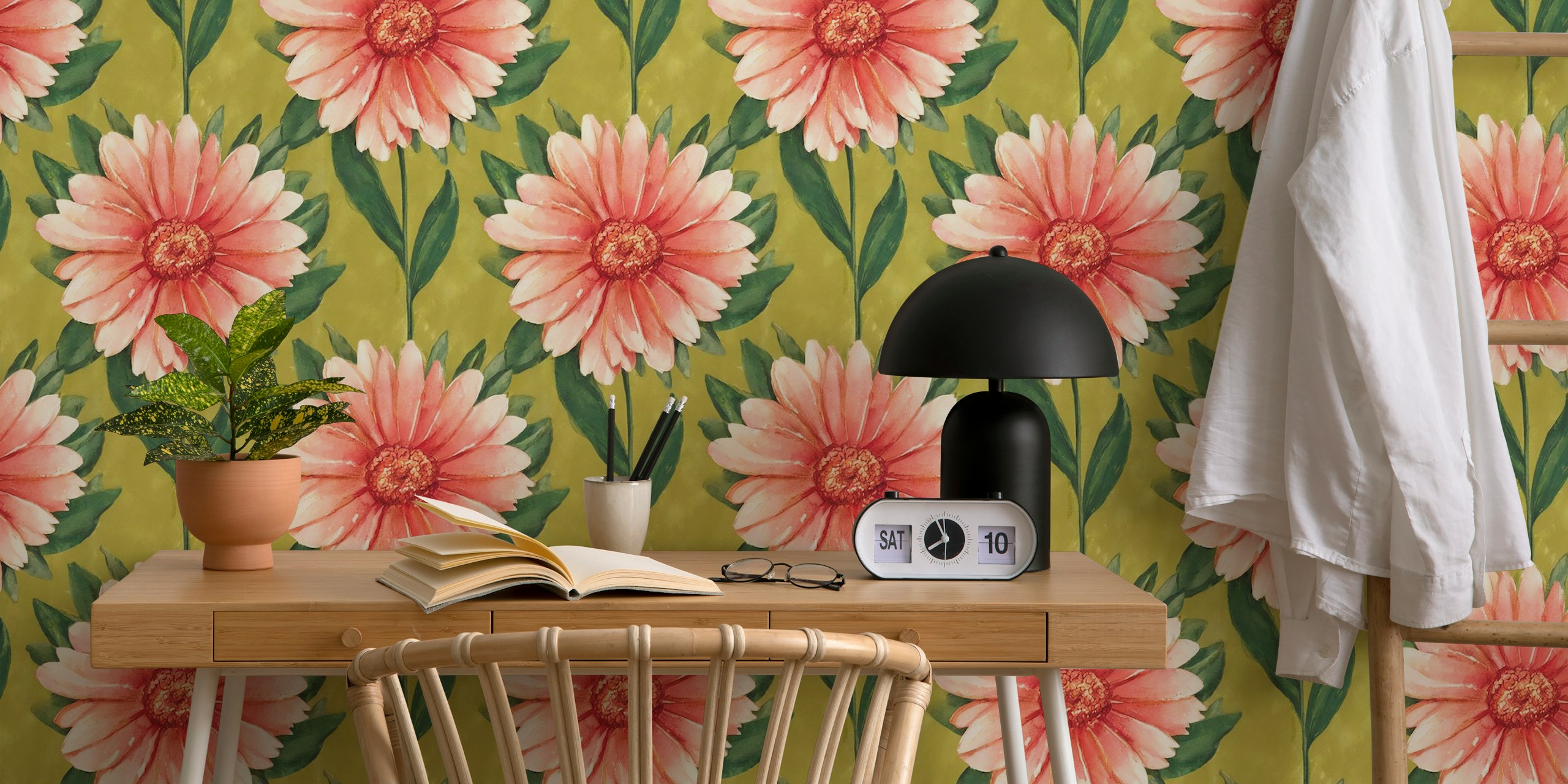 Papel de parede Garden Pink Blooms em ambiente.