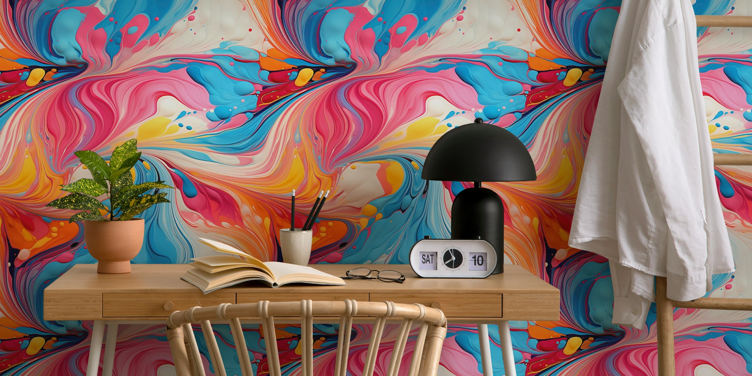 Swirling Color Fusion wallpaper in a room setting