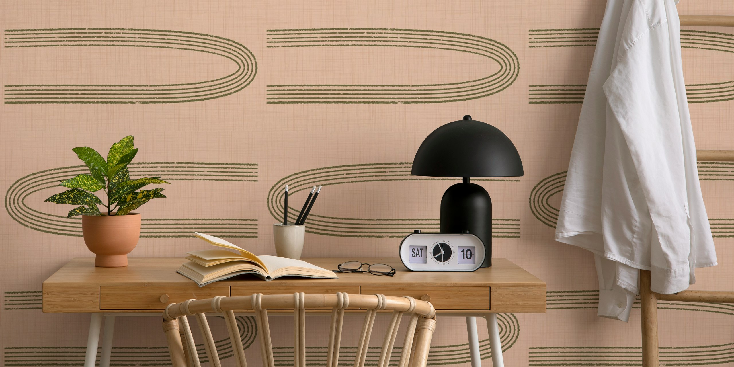 Retro Arch Lines Blush & Olive Mid Century wallpaper