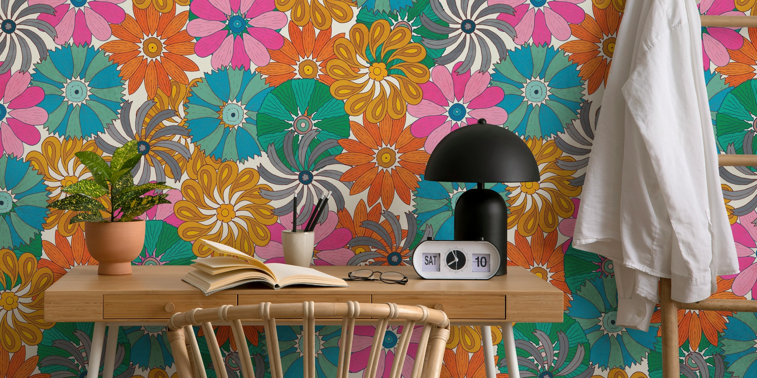 Ταπετσαρία Colorful Bold Flowers σε έναν διακοσμημένο χώρο