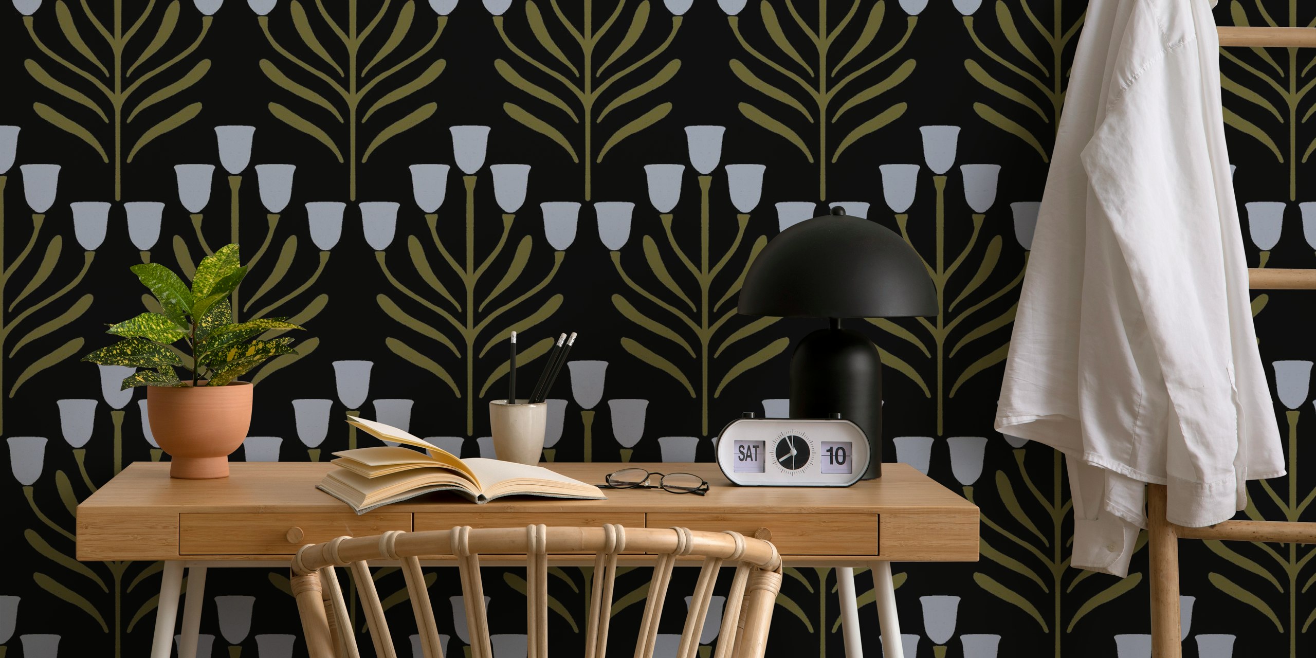 Parker dark floral wallpaper in a room