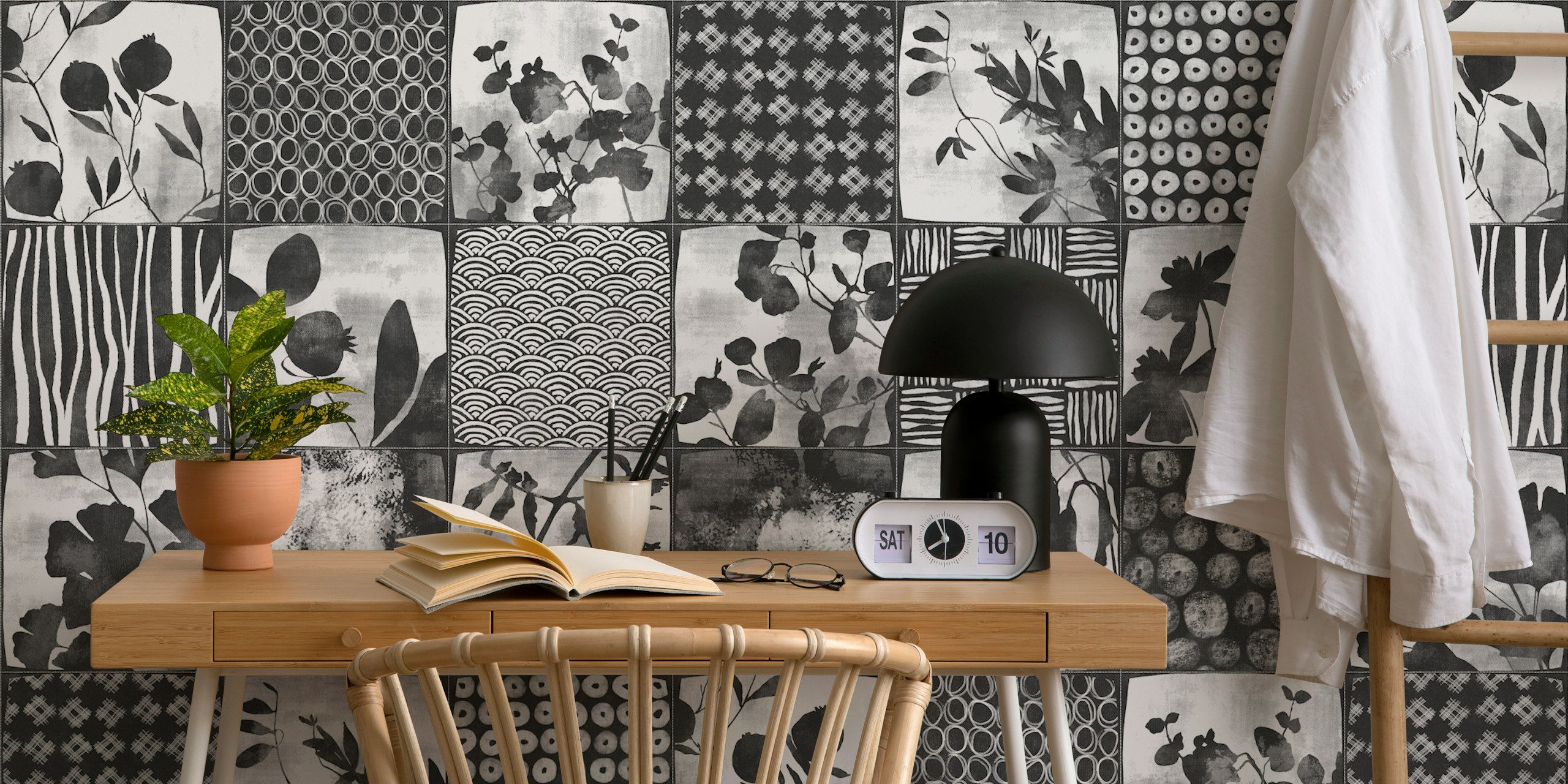 Nippon Cheater Quilt Black and White tapet i et rom
