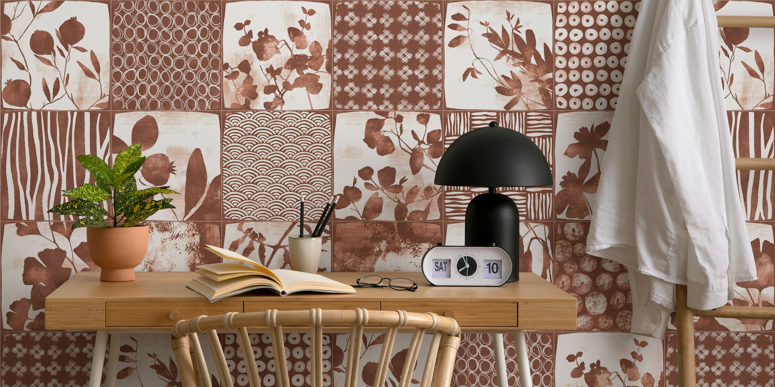 Nippon Cheater Quilt Terracota Rust Brown wallpaper