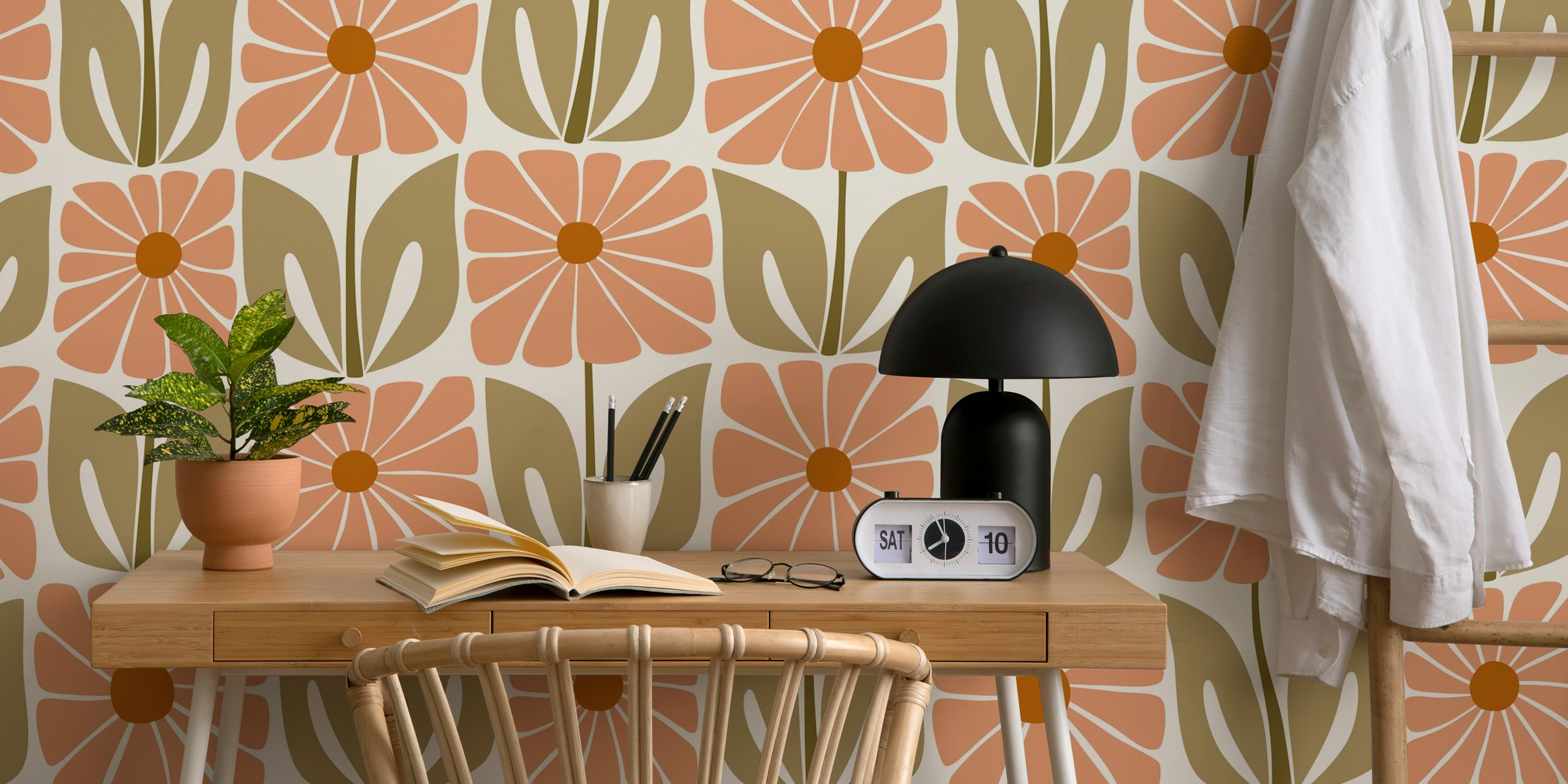 Groovy flower tiles i sage and tan design