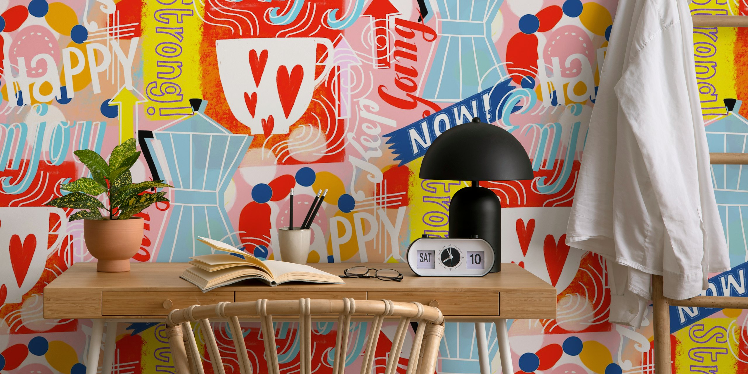 Ταπετσαρία Pop art strong coffee εμφανίζεται σε ένα δωμάτιο