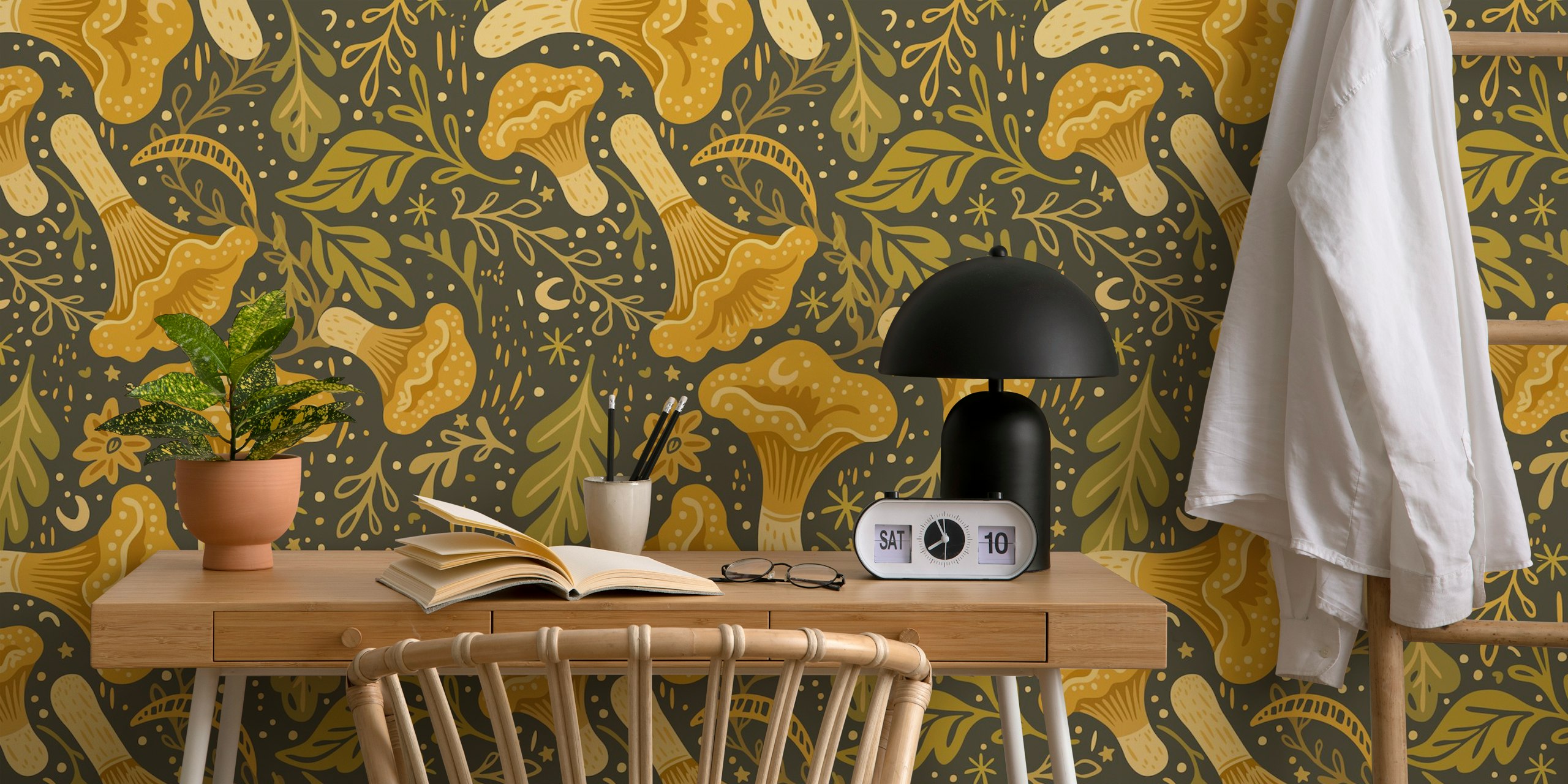 Diseño de papel pintado Charming Forest Encounter en una habitación
