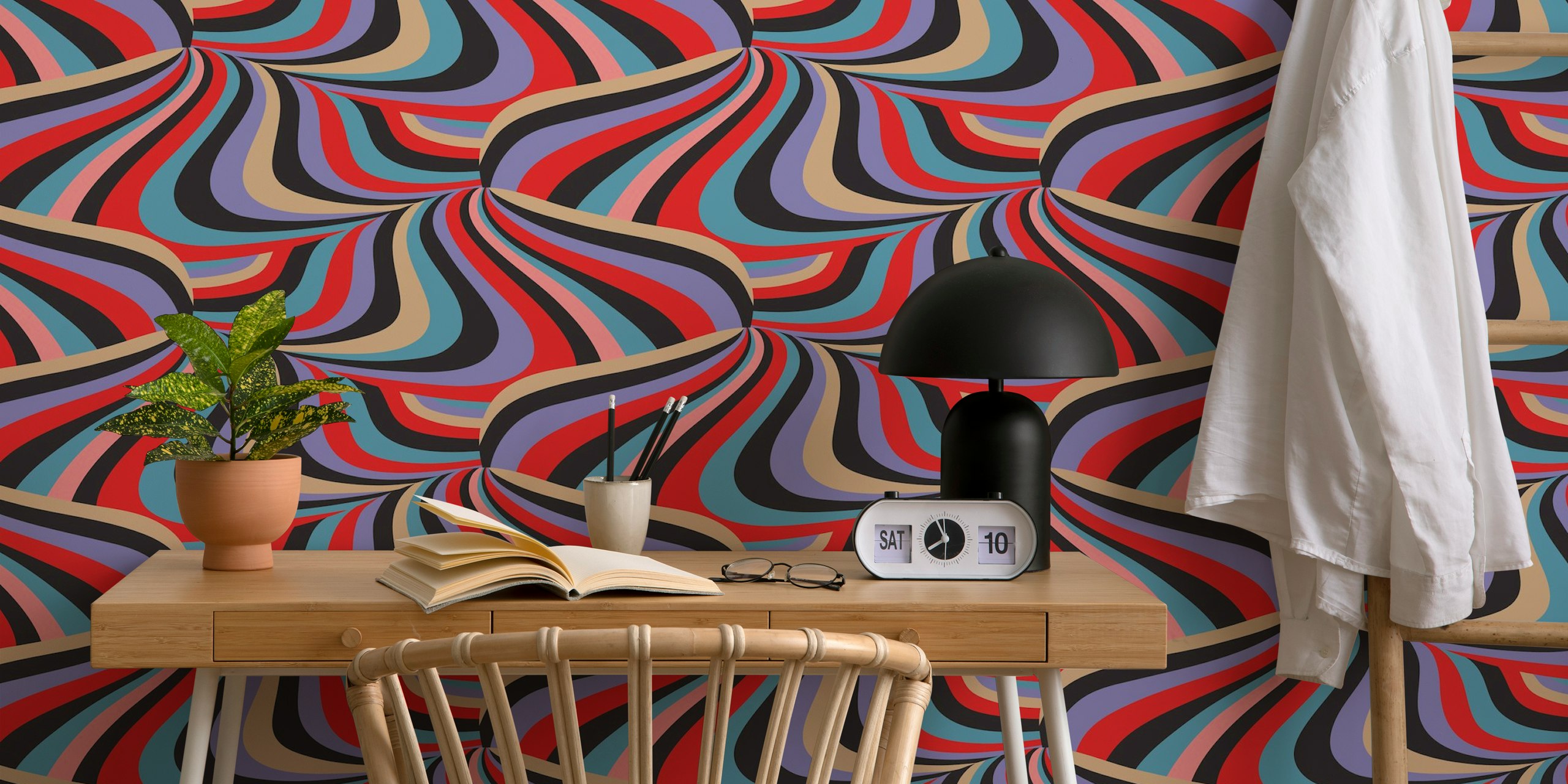 Marble Swirl Retro Groovy Stripes tapettimalli