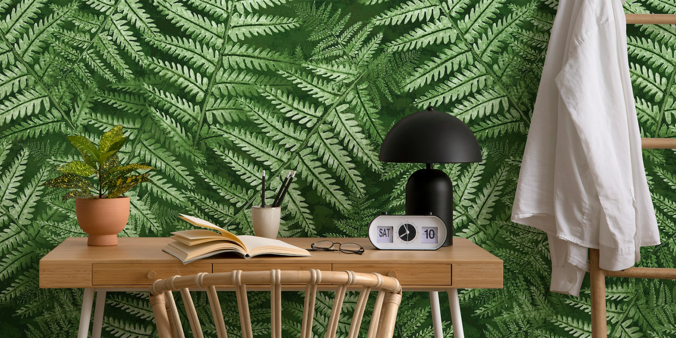 Fern leaves wallpaper in a room