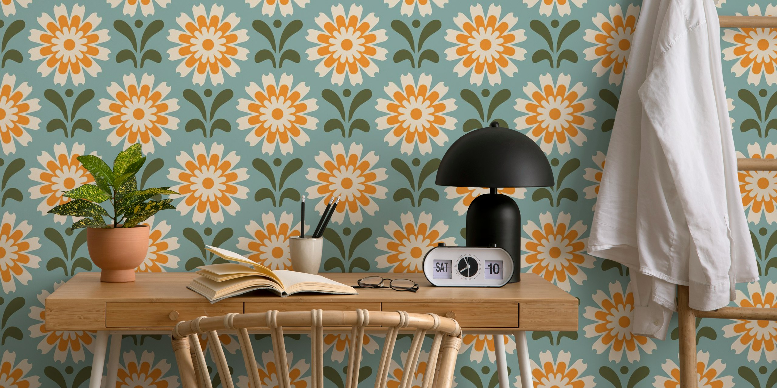 Rustic Daisy -tapetti huoneessa