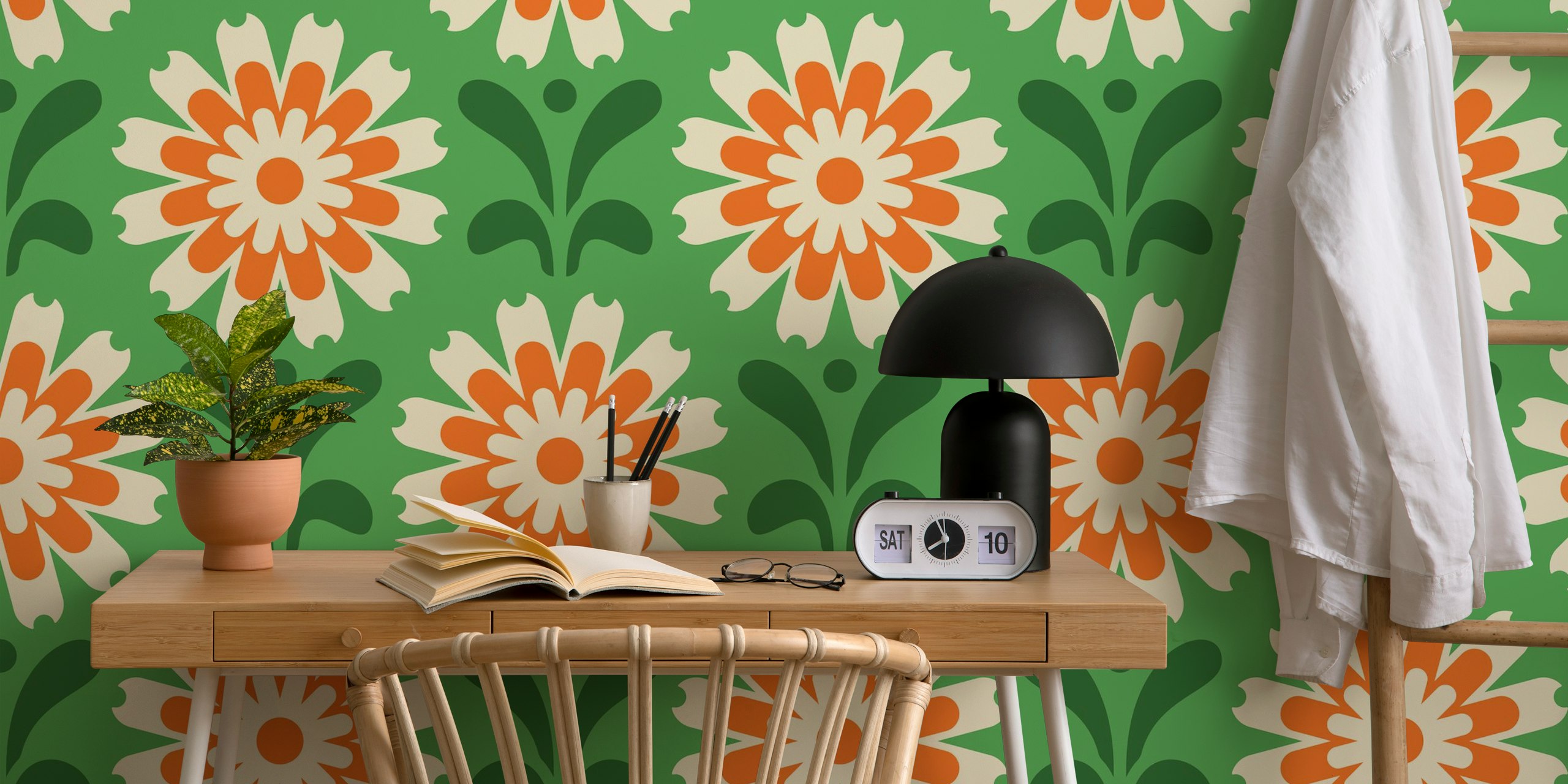 Rustic Daisy Harmony wallpaper em um quarto